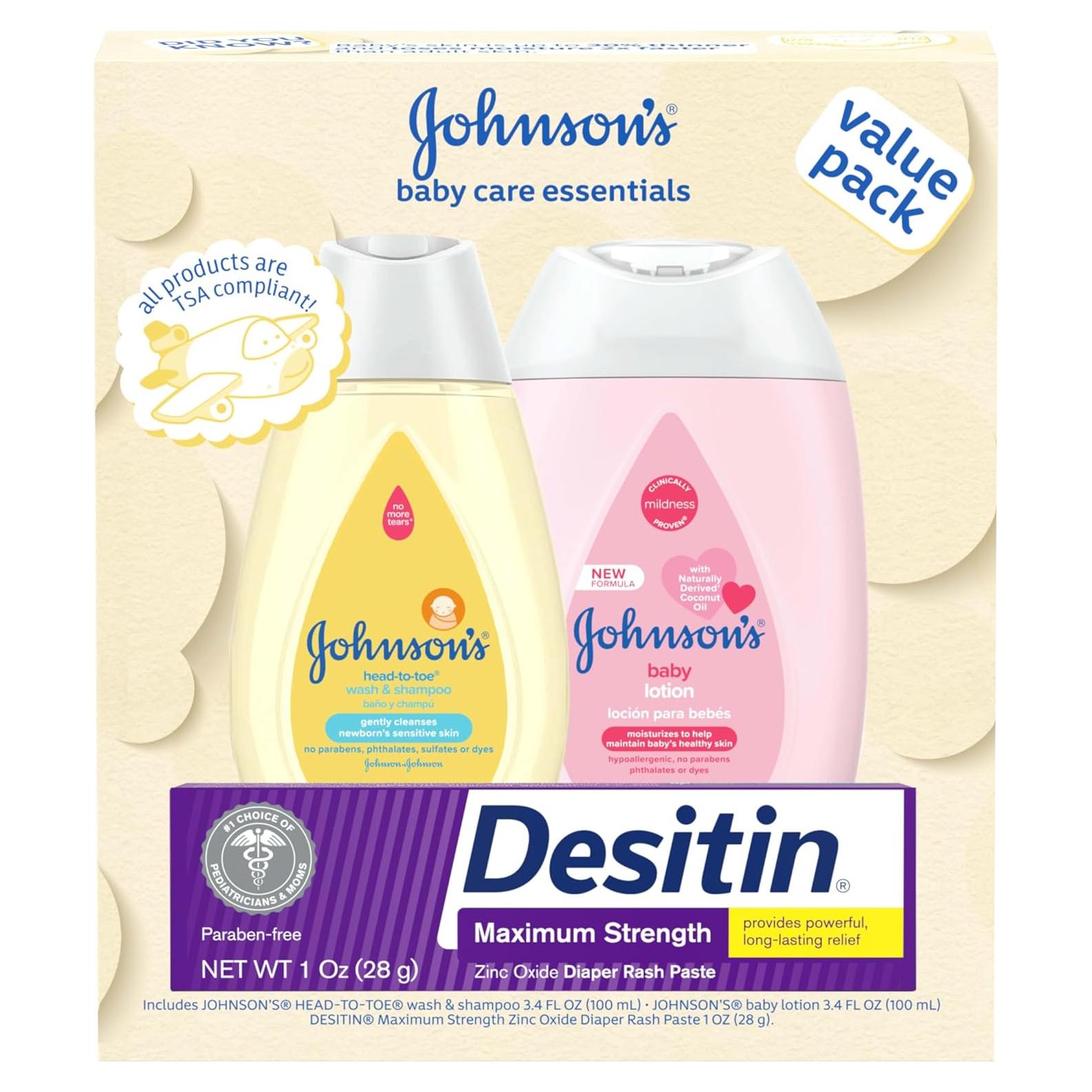 Set de Regalo Johnson para Cuidado del Bebé - 3 Productos Viaje