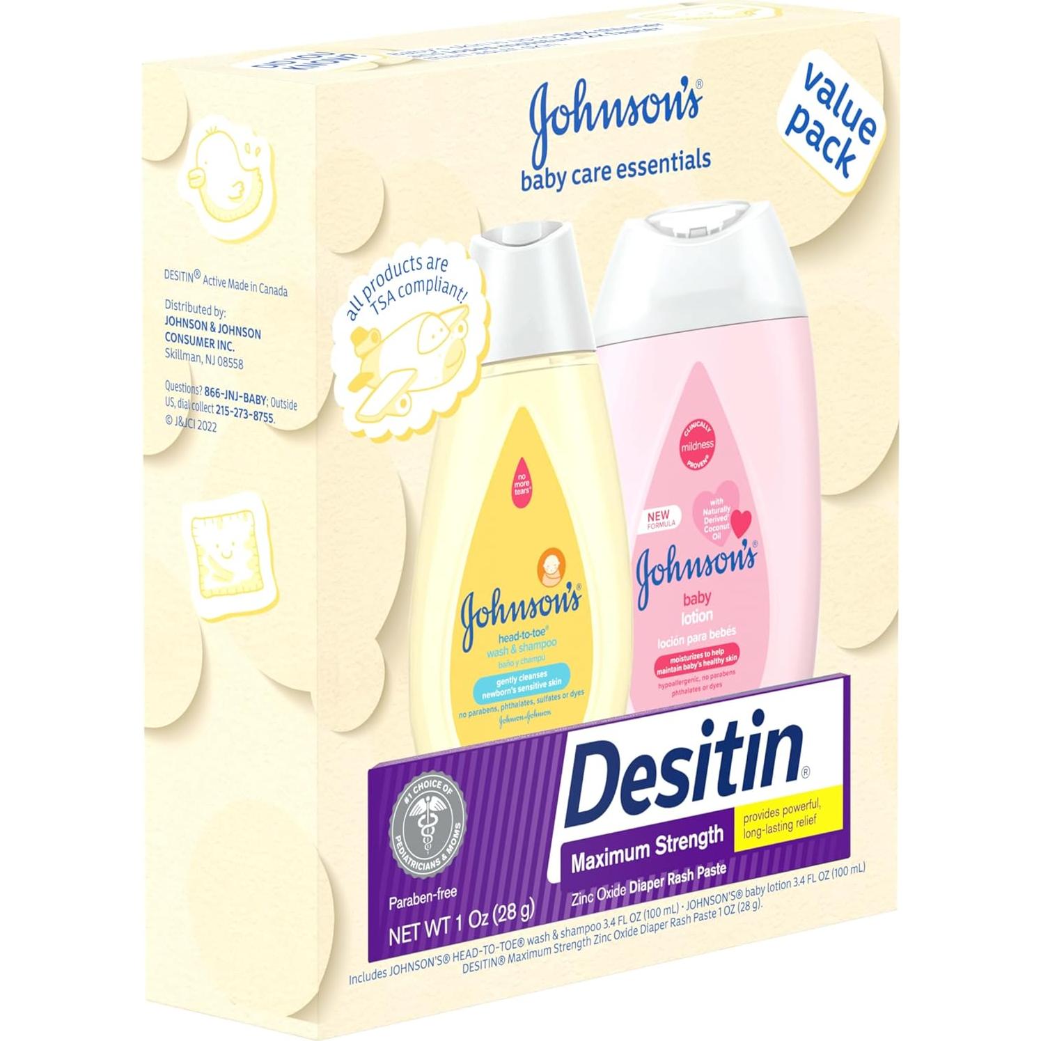 Set de Regalo Johnson para Cuidado del Bebé - 3 Productos Viaje
