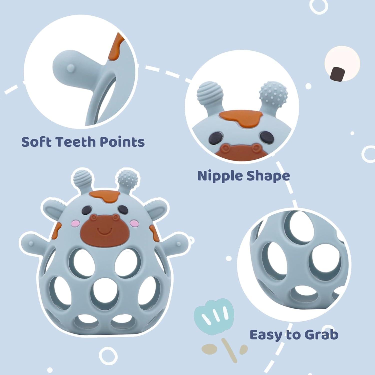 Juguetes Mordedores para Silla Alta Bebés Silicona Azul 6-18 Meses