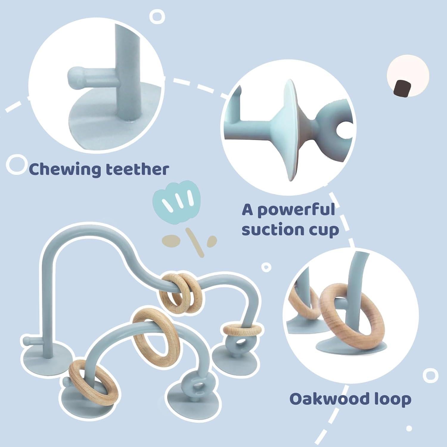 Juguetes Mordedores para Silla Alta Bebés Silicona Azul 6-18 Meses