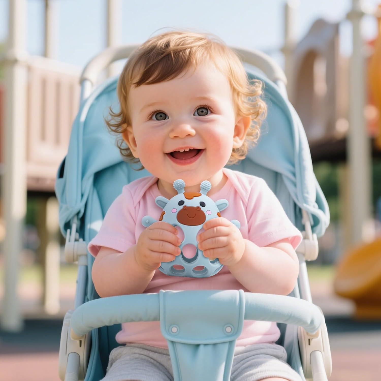 Juguetes Mordedores para Silla Alta Bebés Silicona Azul 6-18 Meses