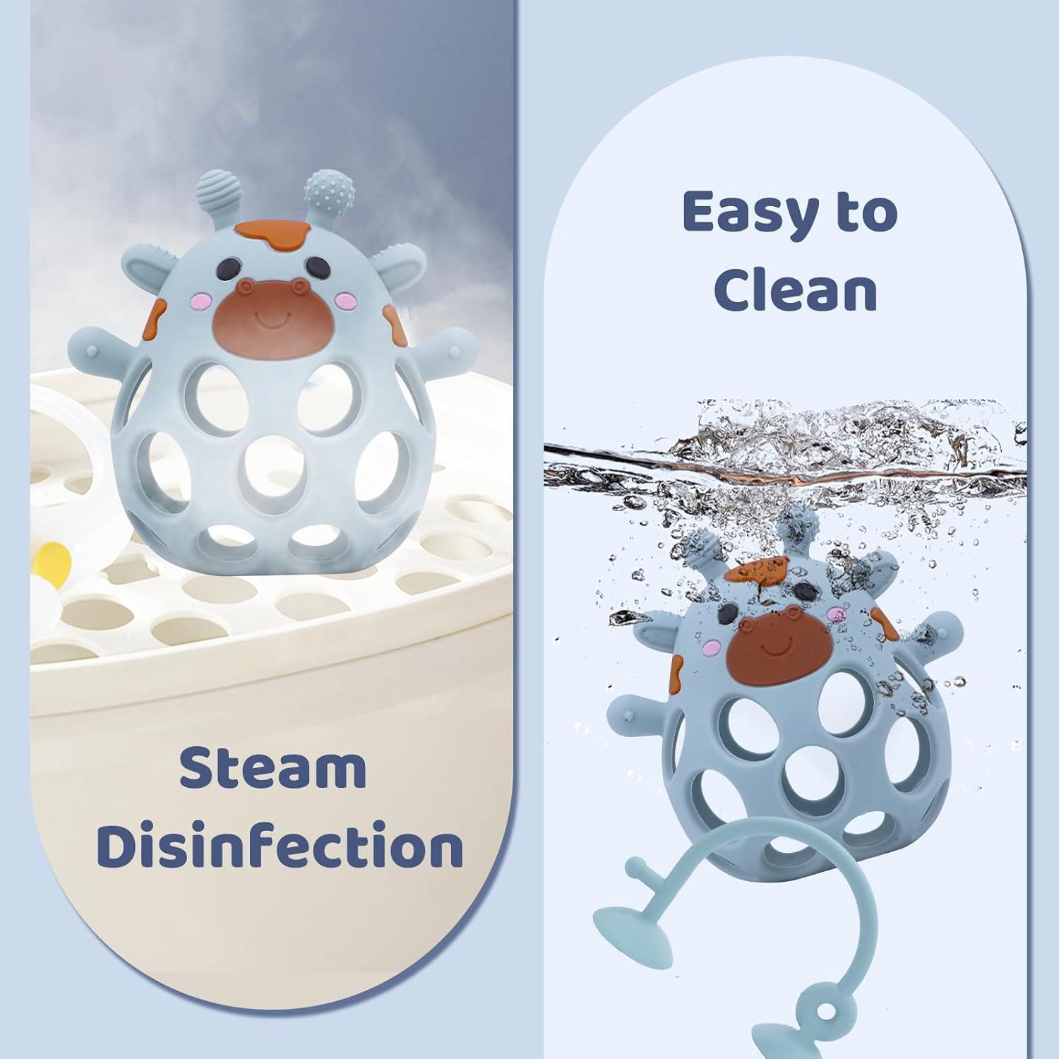 Juguetes Mordedores para Silla Alta Bebés Silicona Azul 6-18 Meses