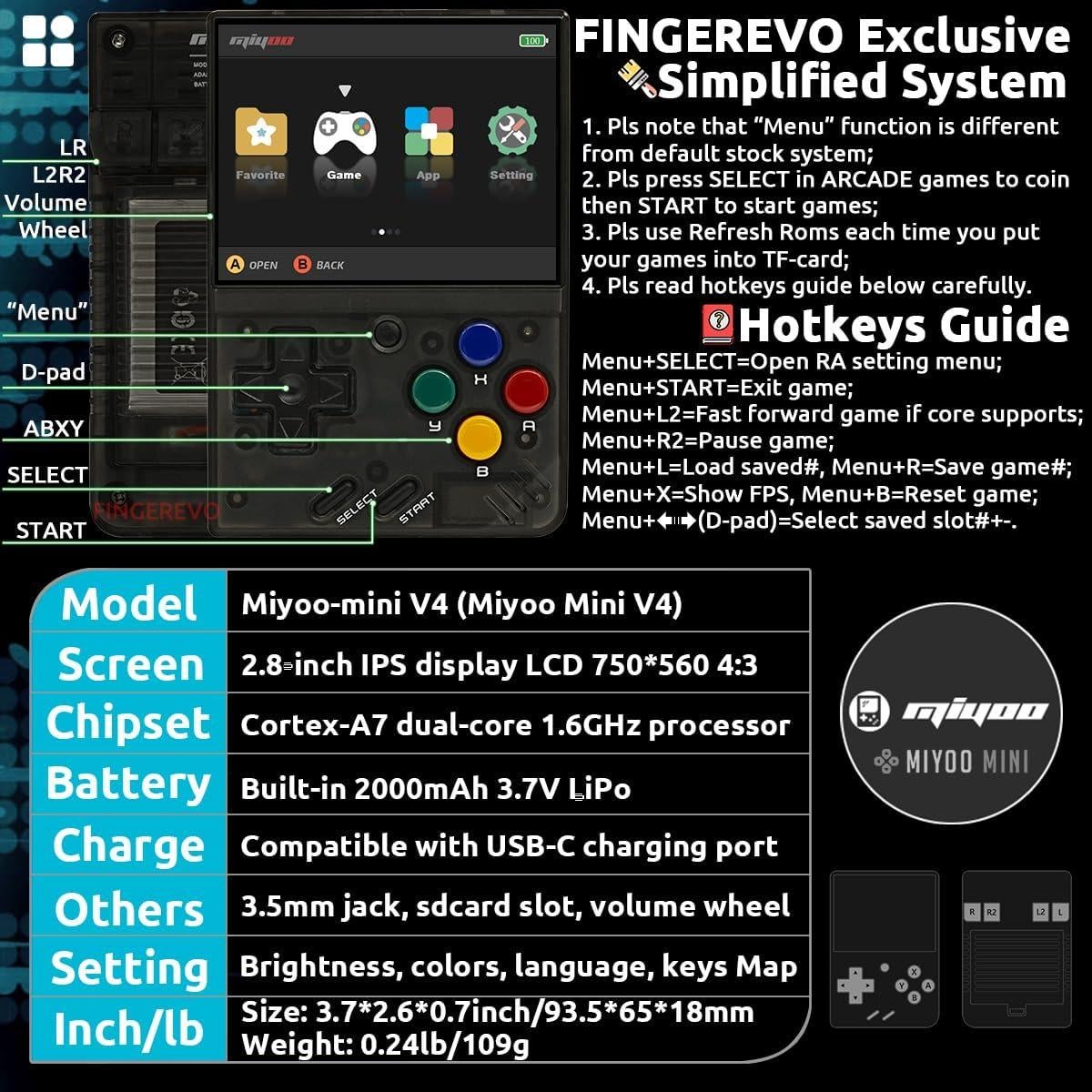 Miyoo Mini V4 Consola de Juegos Portátil 2.8" IPS 64GB