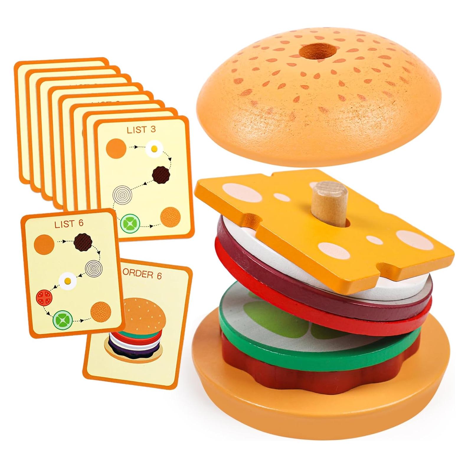 Juguete de Clasificación y Apilamiento Kizh Hamburguesa de Madera