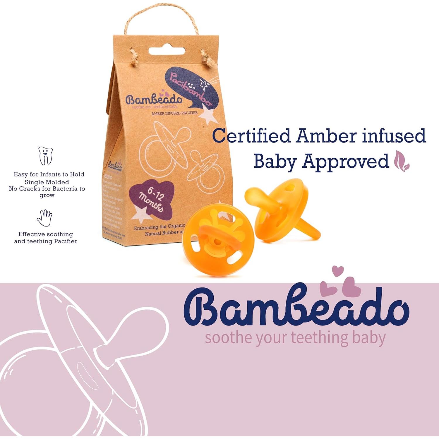 Chupete y Mordedor PaciBamber de Ámbar y Caucho Natural 2u