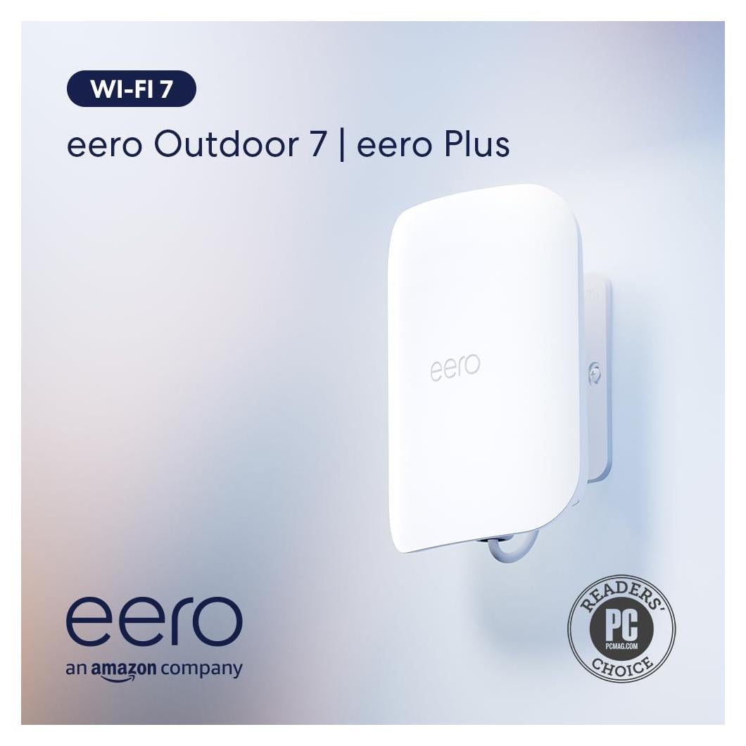 Amazon eero Outdoor 7 dual-band mesh wifi router with 1-month free eero Plus (auto-renews) - Weatherproof rating of IP66, Coverage up to 15,000 sq. ft. outdoors, 1-pack, Includes 30W PoE+ adapter, 2024 release