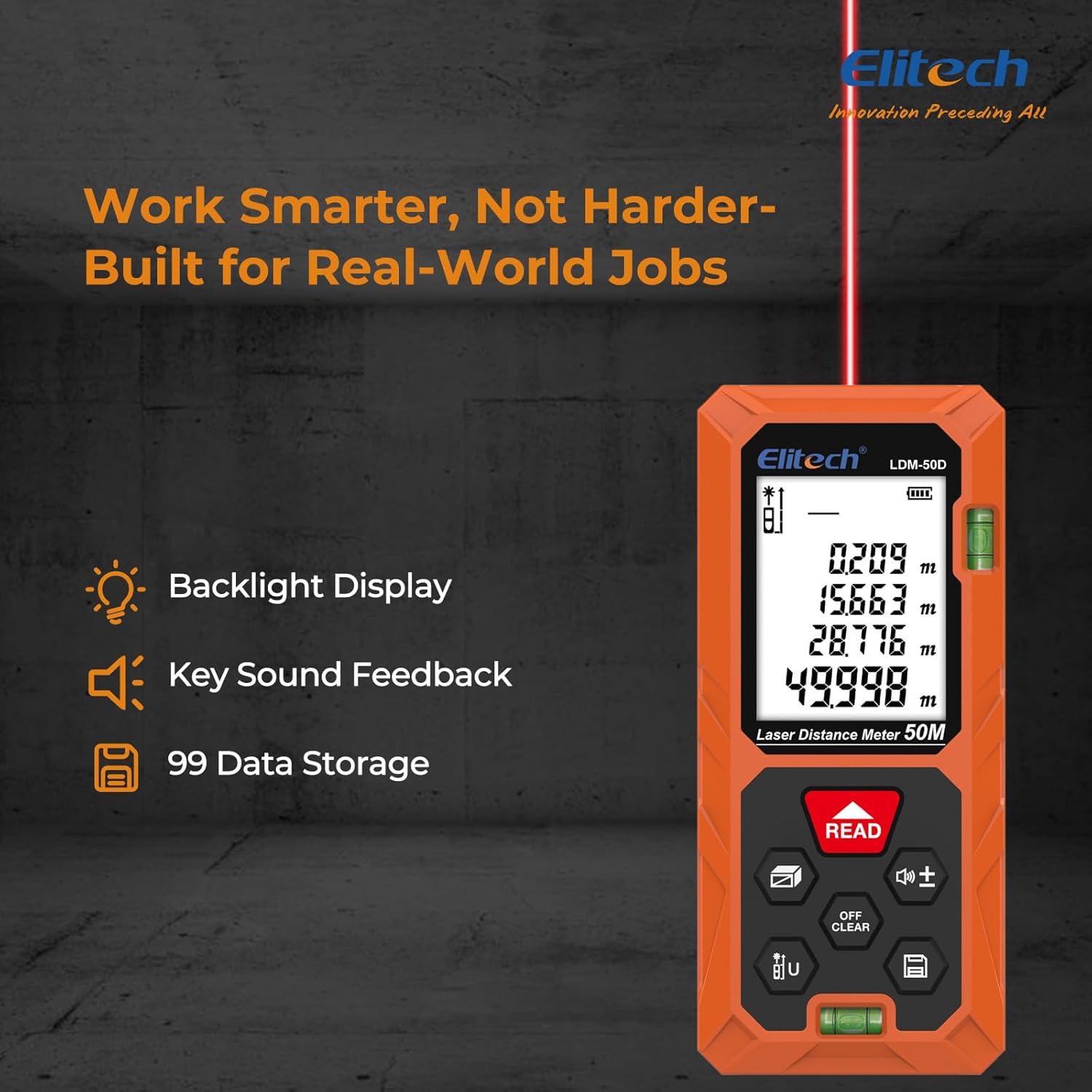 Medidor de Distancia Láser Elitech LDM-50D 50m Precisión ±2mm