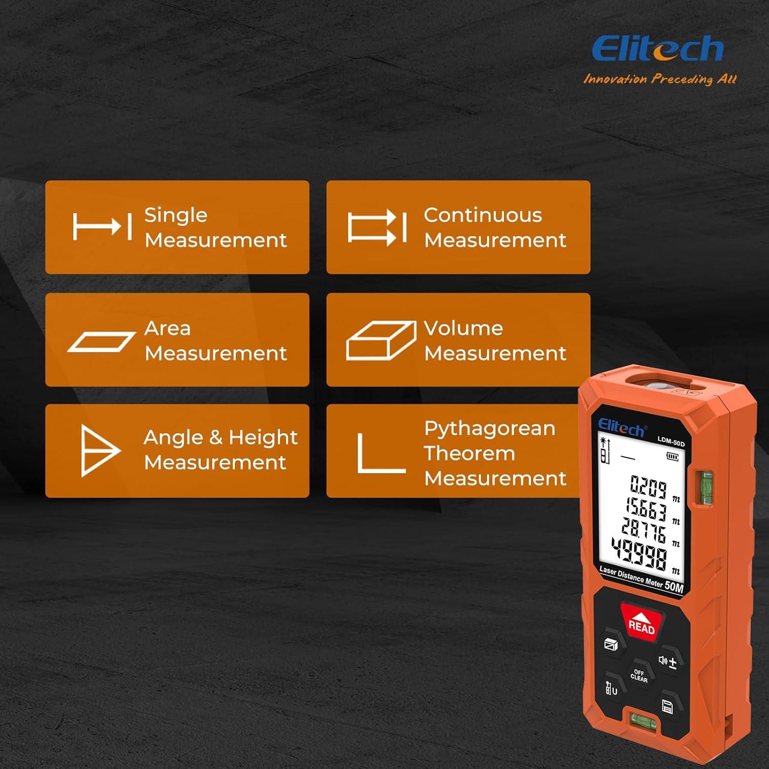 Medidor de Distancia Láser Elitech LDM-50D 50m Precisión ±2mm