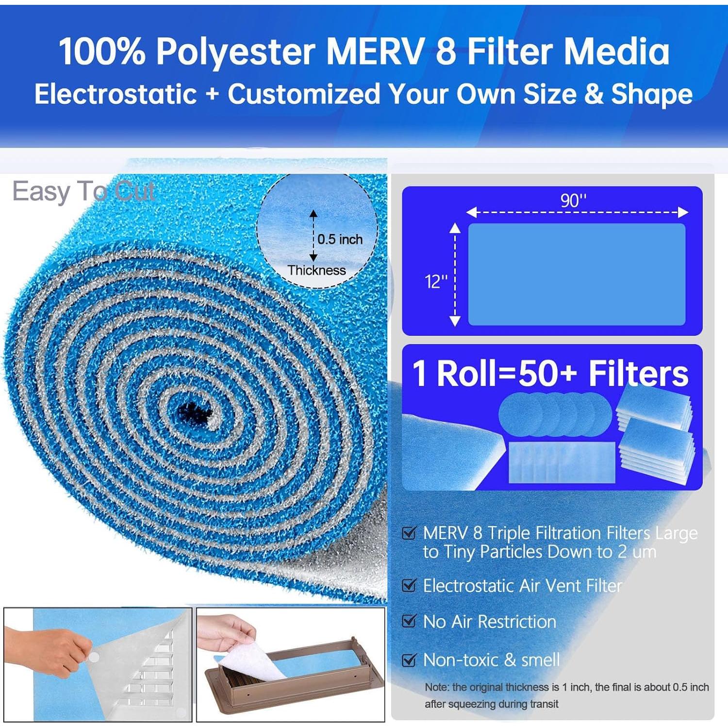 Filtro de Ventilación de Aire Demiwise 12x90" MERV 8 Personalizable