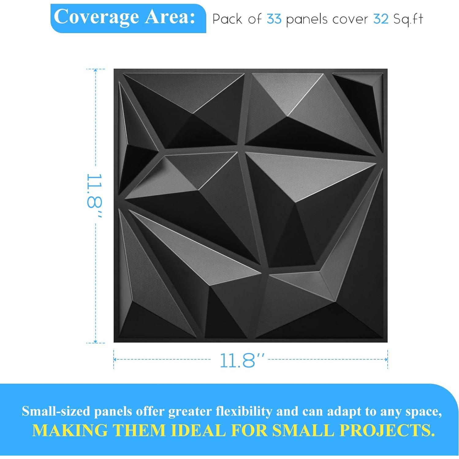 33 Paneles de Pared Decorativos 3D LEVOWAY Negro 30.48cm