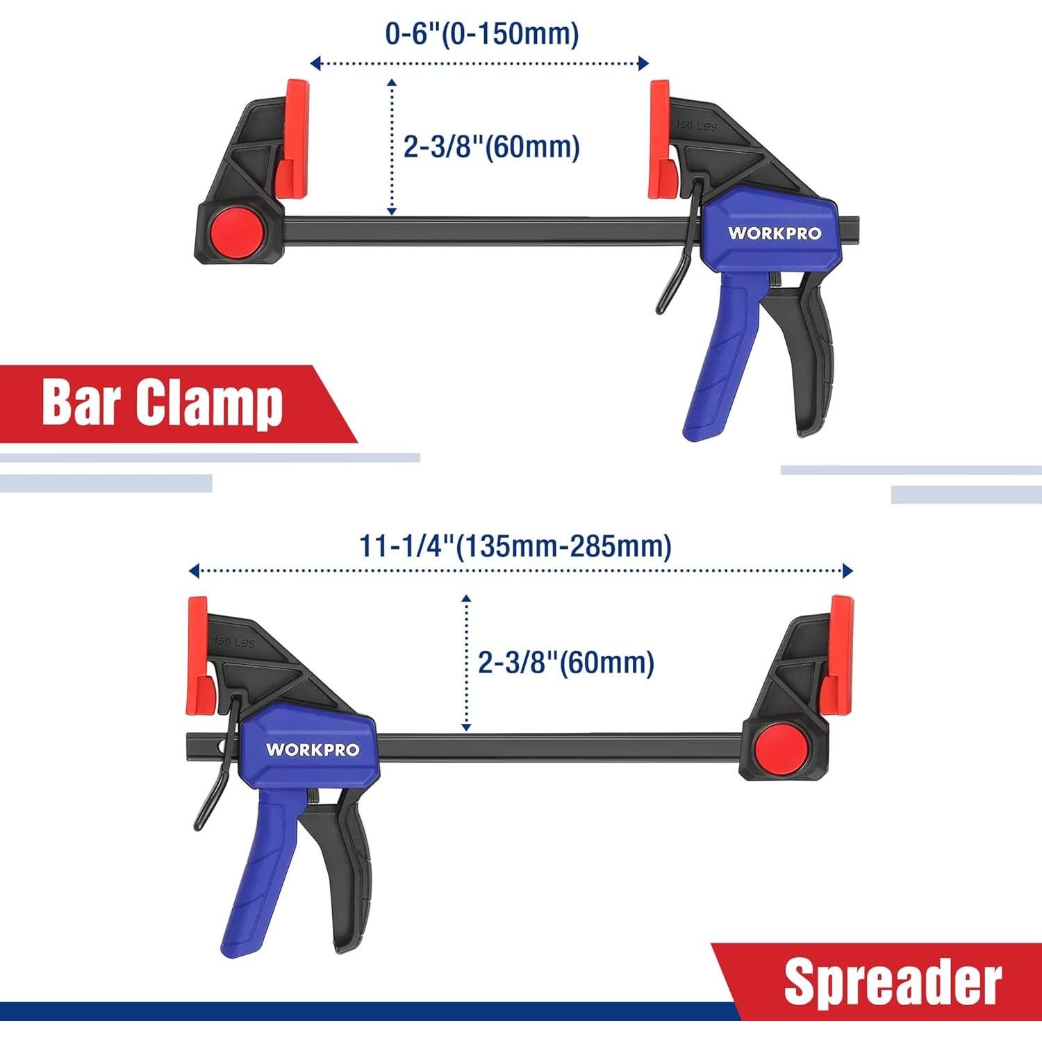 Abrazaderas de Carpintería WORKPRO 6" 2-Pack 150LBS (68kg)