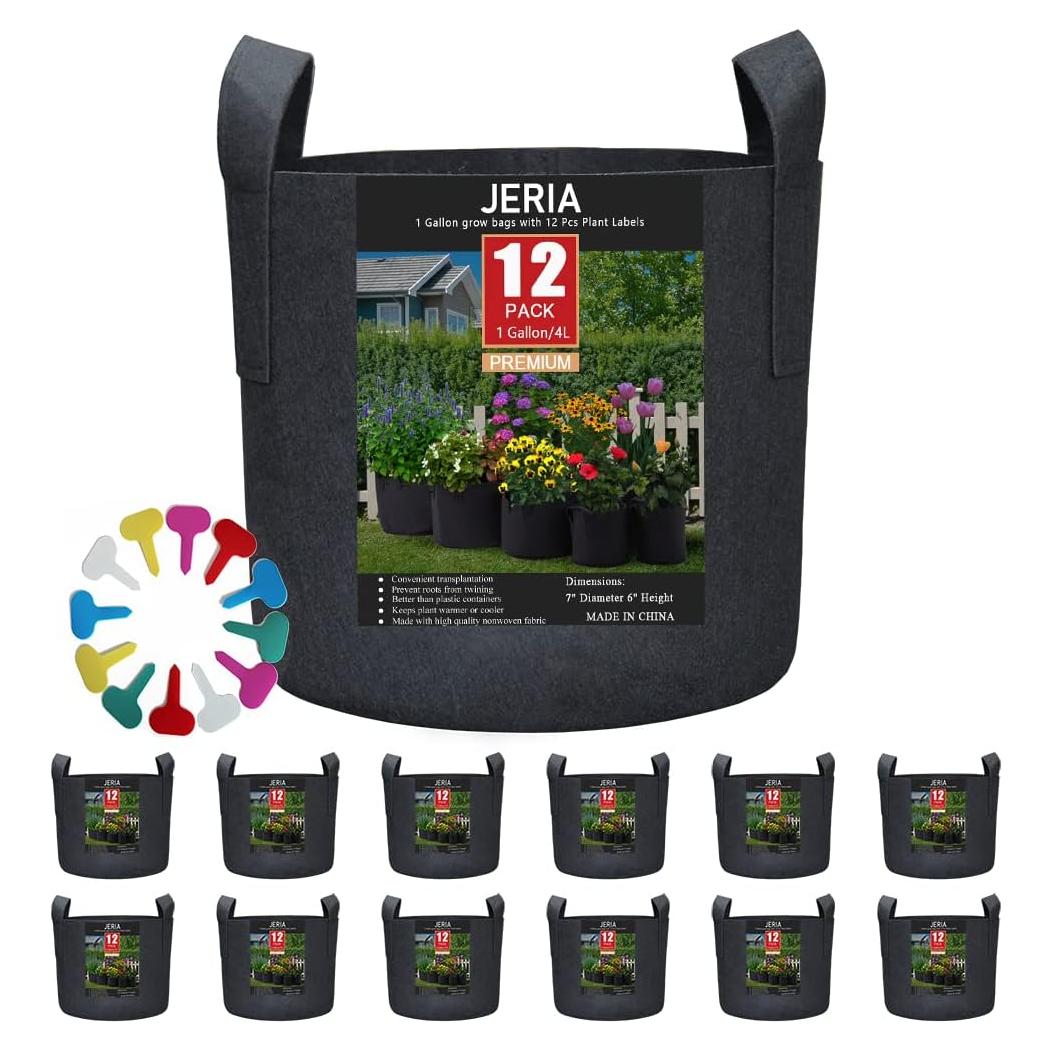 JERIA Paquete de 12 Bolsas de Crecimiento 1 Galón Negro