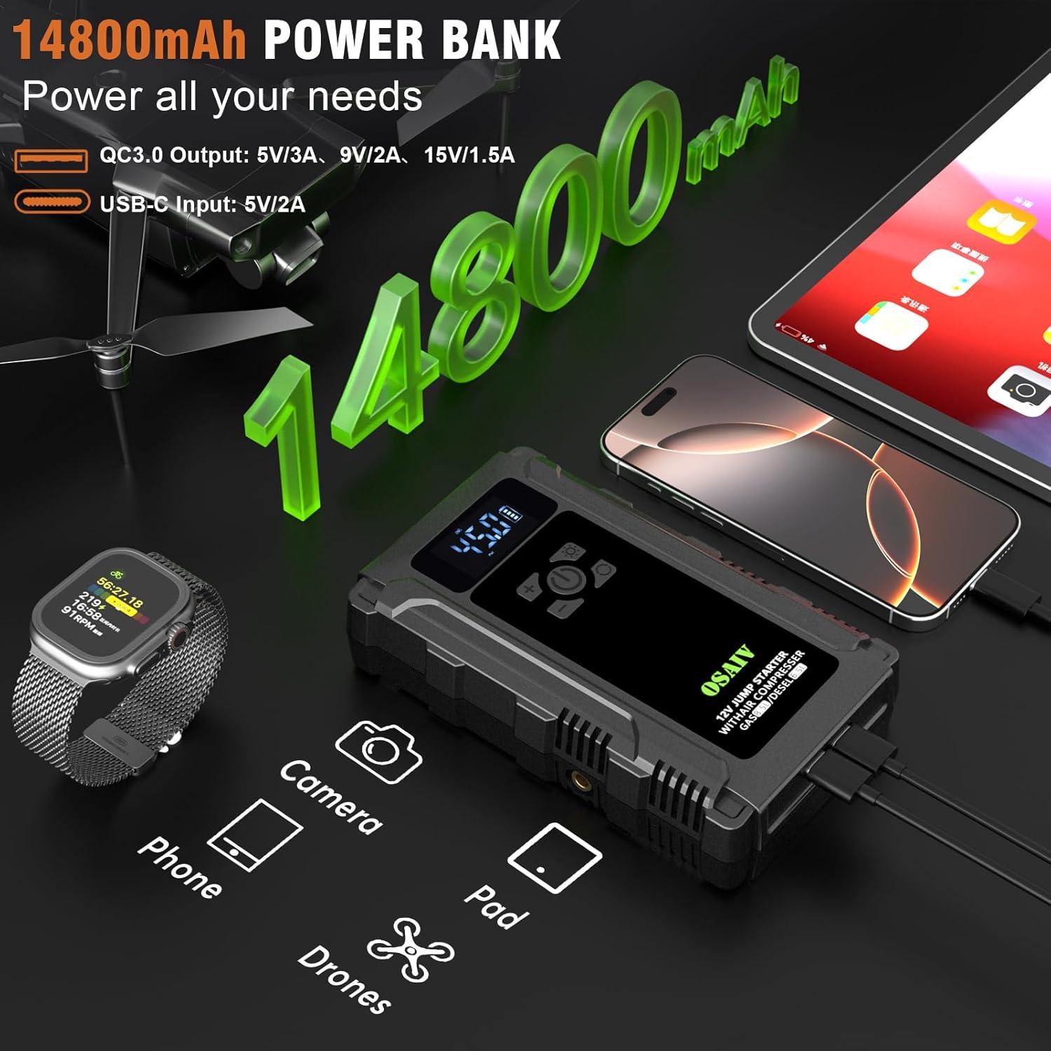 Arrancador de Salto Osaiv K09 3000A con Compresor 150PSI