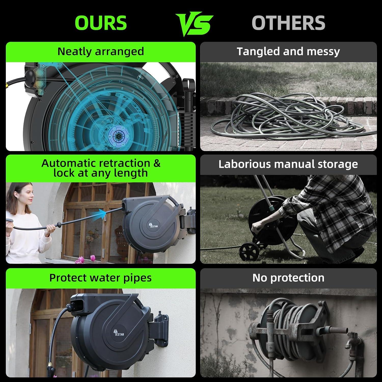 Carrete de Manguera de Jardín Retráctil Yestar 1/2" x 12 m