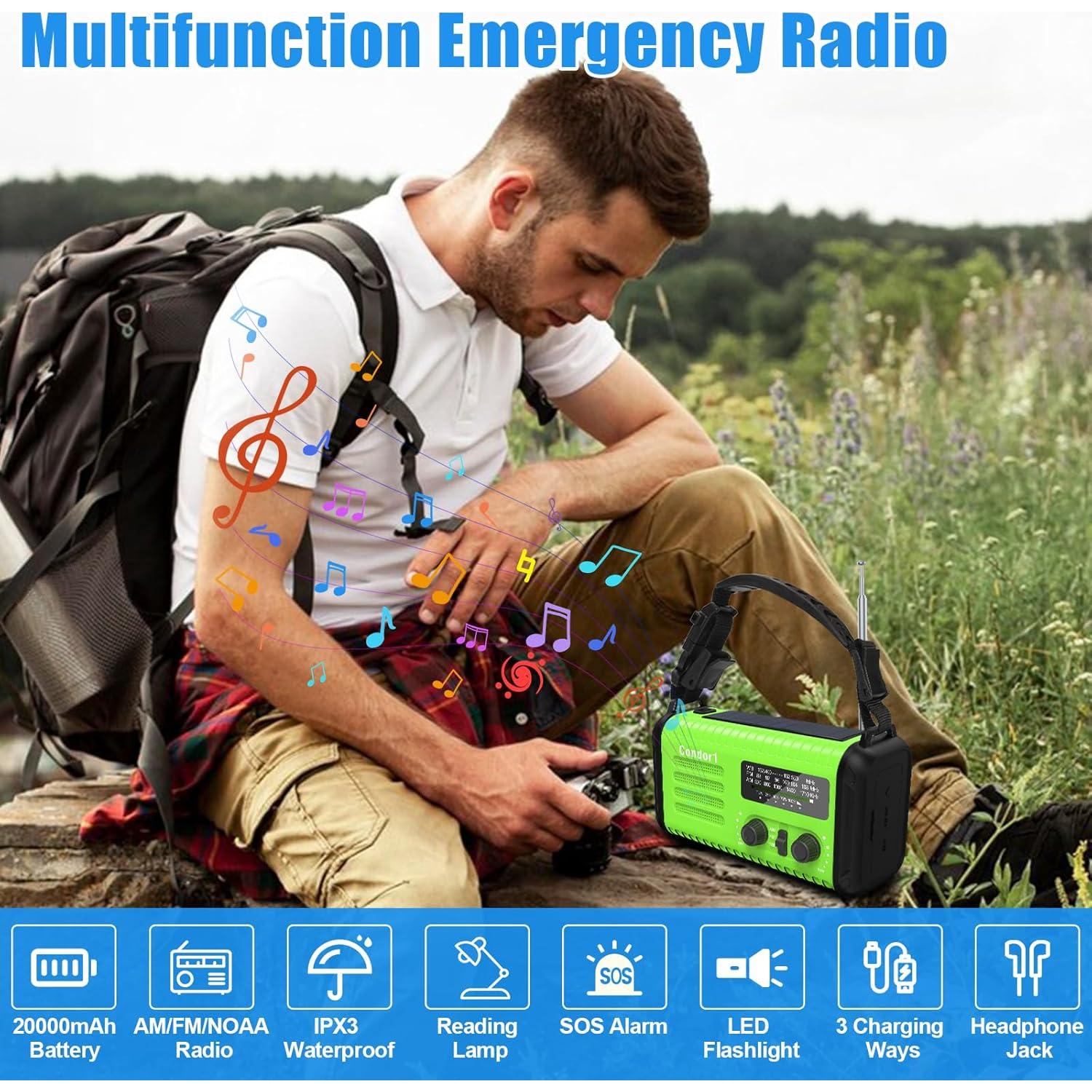 Radio de Emergencia Portátil Accinouter 20000mAh Solar AM FM