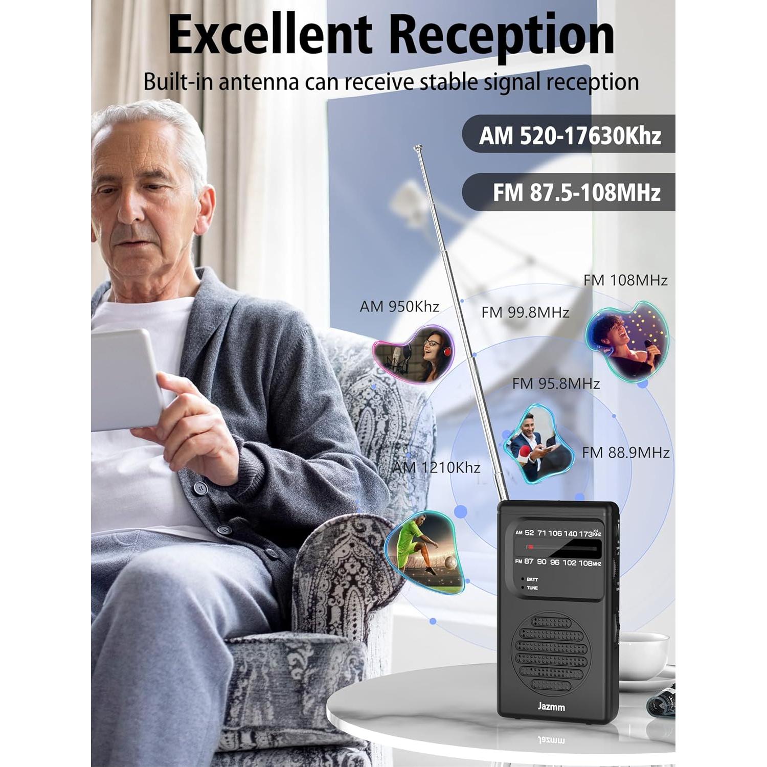 Radio Portátil AM FM Jimeng 211 con Altavoz 3W y Linterna