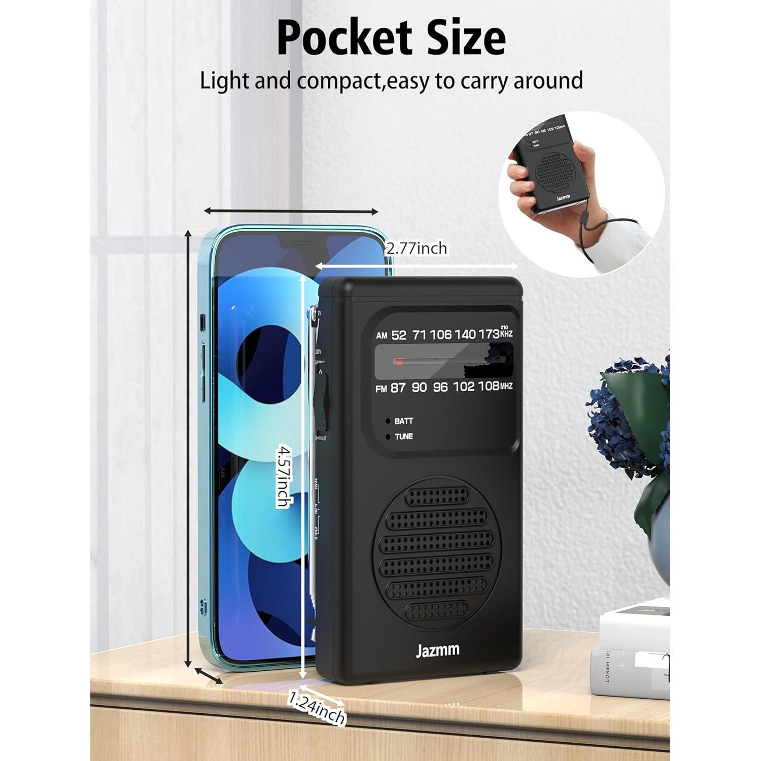 Radio Portátil AM FM Jimeng 211 con Altavoz 3W y Linterna