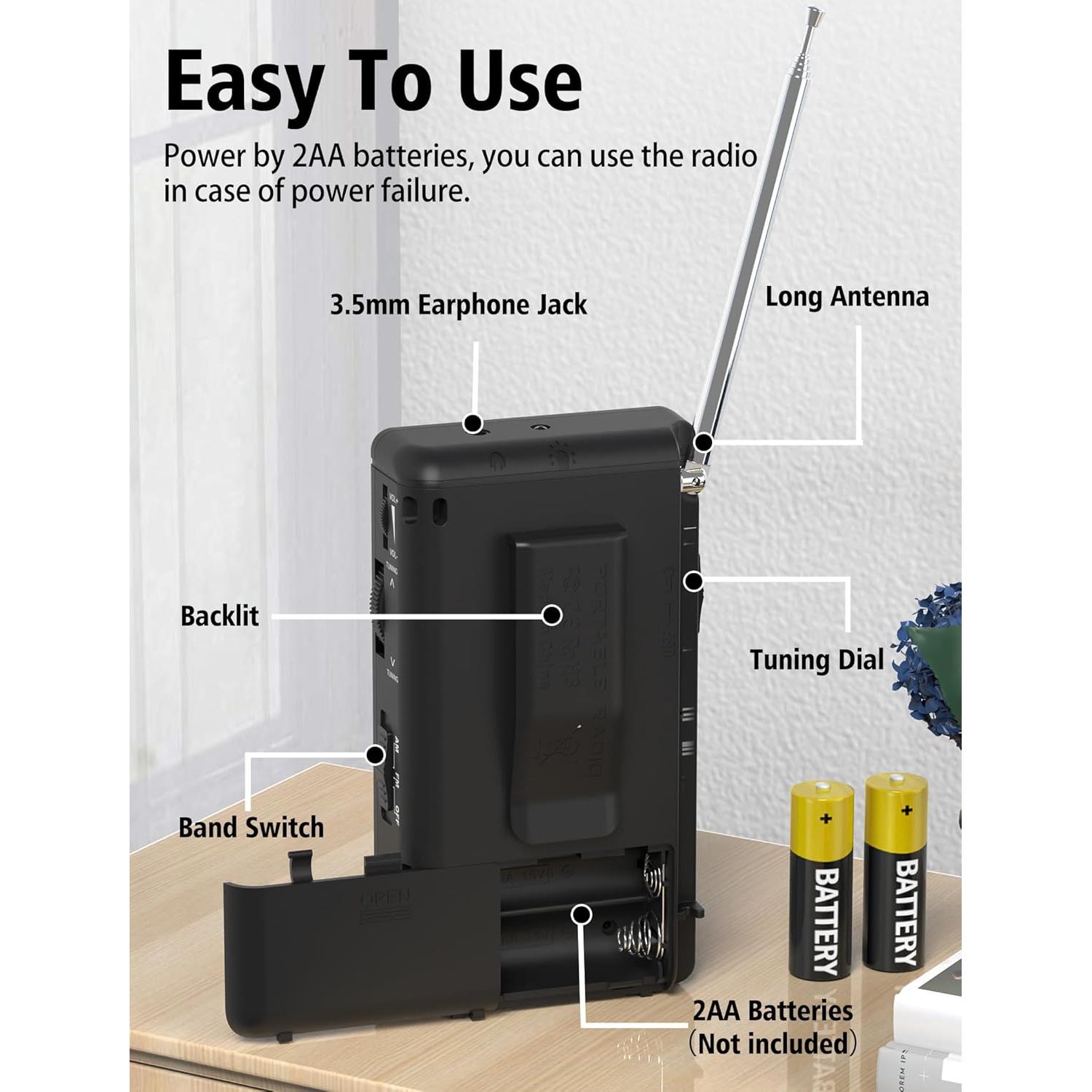 Radio Portátil AM FM Jimeng 211 con Altavoz 3W y Linterna