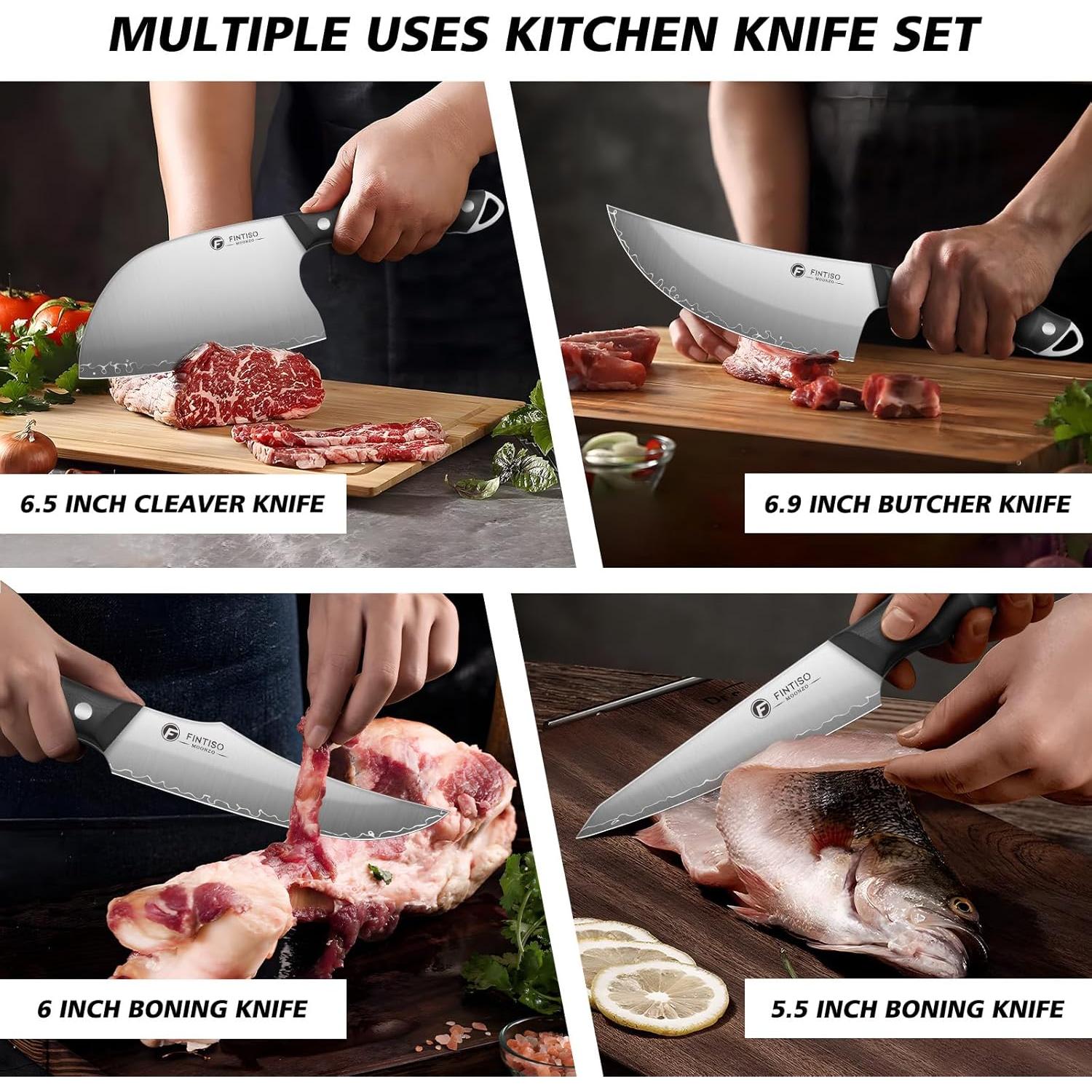 Juego de cuchillos de cocina FINTISO 4 piezas acero 10Cr15CoMoV