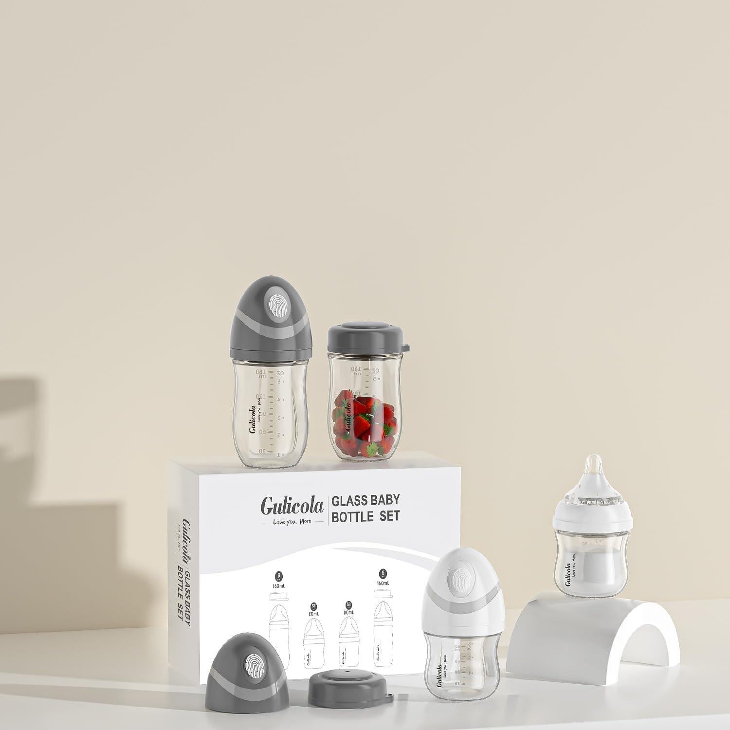 Juego de Biberones de Vidrio 4 Piezas Anti-Cólicos 88.7ml y 147.9ml