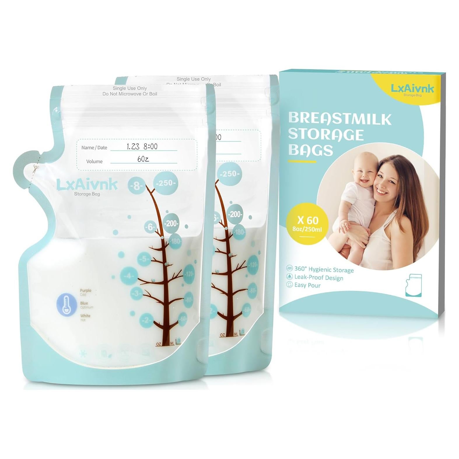 Bolsas de Almacenamiento de Leche Materna LXAIVNK 180ml - 60 Unidades