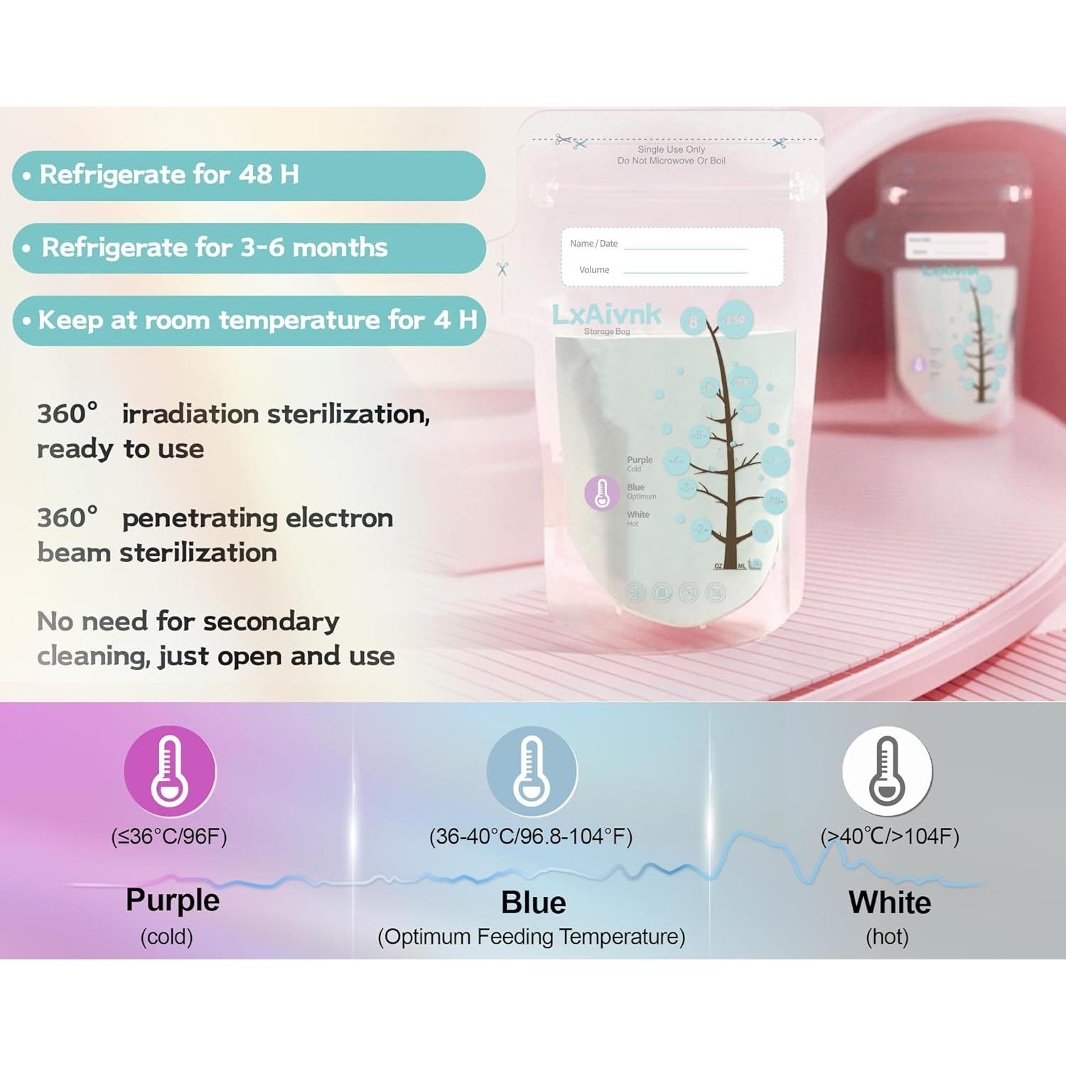 Bolsas de Almacenamiento de Leche Materna LXAIVNK 180ml - 60 Unidades