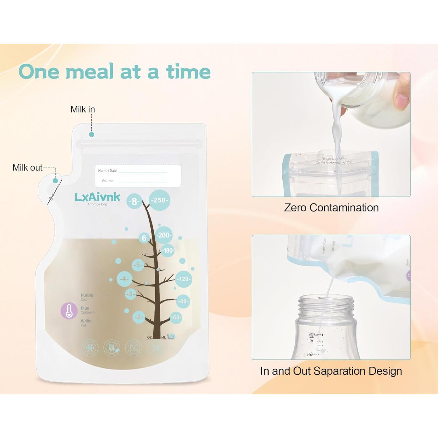 Bolsas de Almacenamiento de Leche Materna LXAIVNK 180ml - 60 Unidades