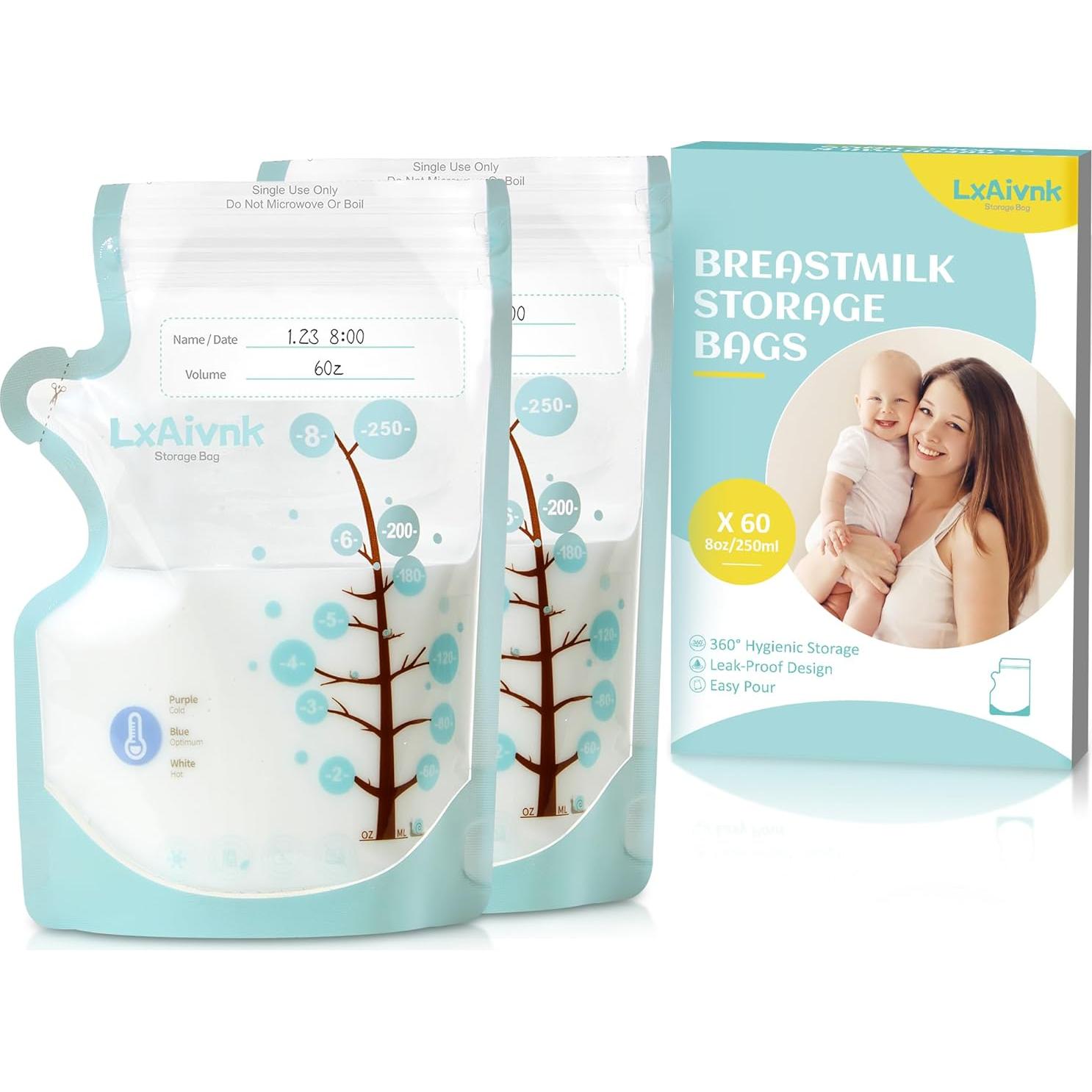 Bolsas de Almacenamiento de Leche Materna LXAIVNK 180ml - 60 Unidades