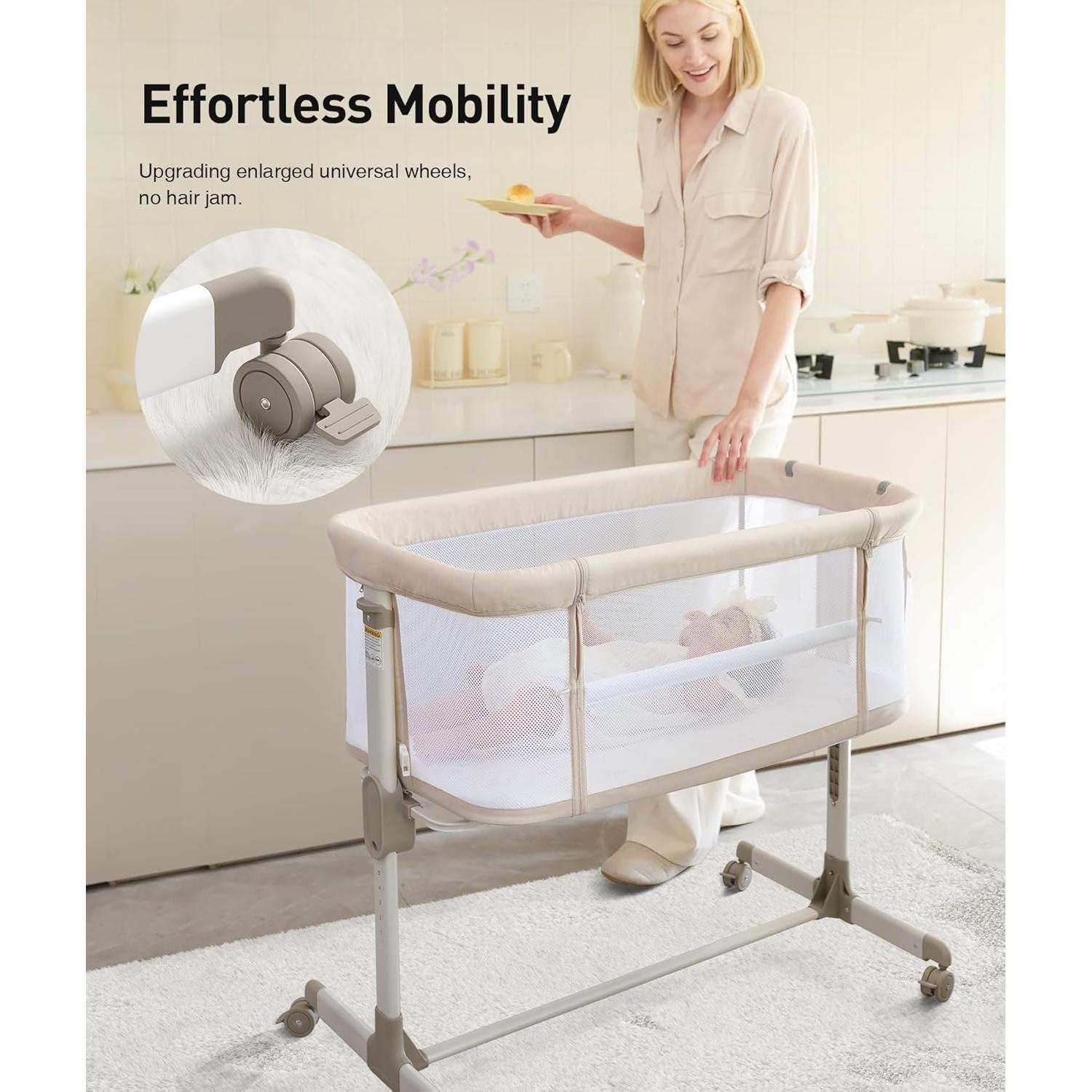 Cuna Lateral Fodoss Beige Ajustable 54-67 cm con Ruedas