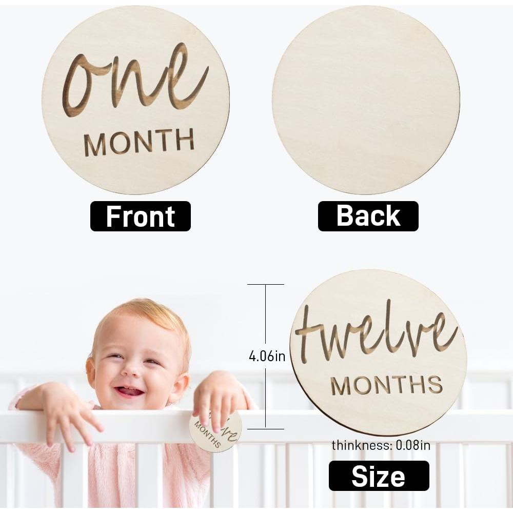 12 Tarjetas de Hitos Mensuales de Madera para Bebés - Regalo