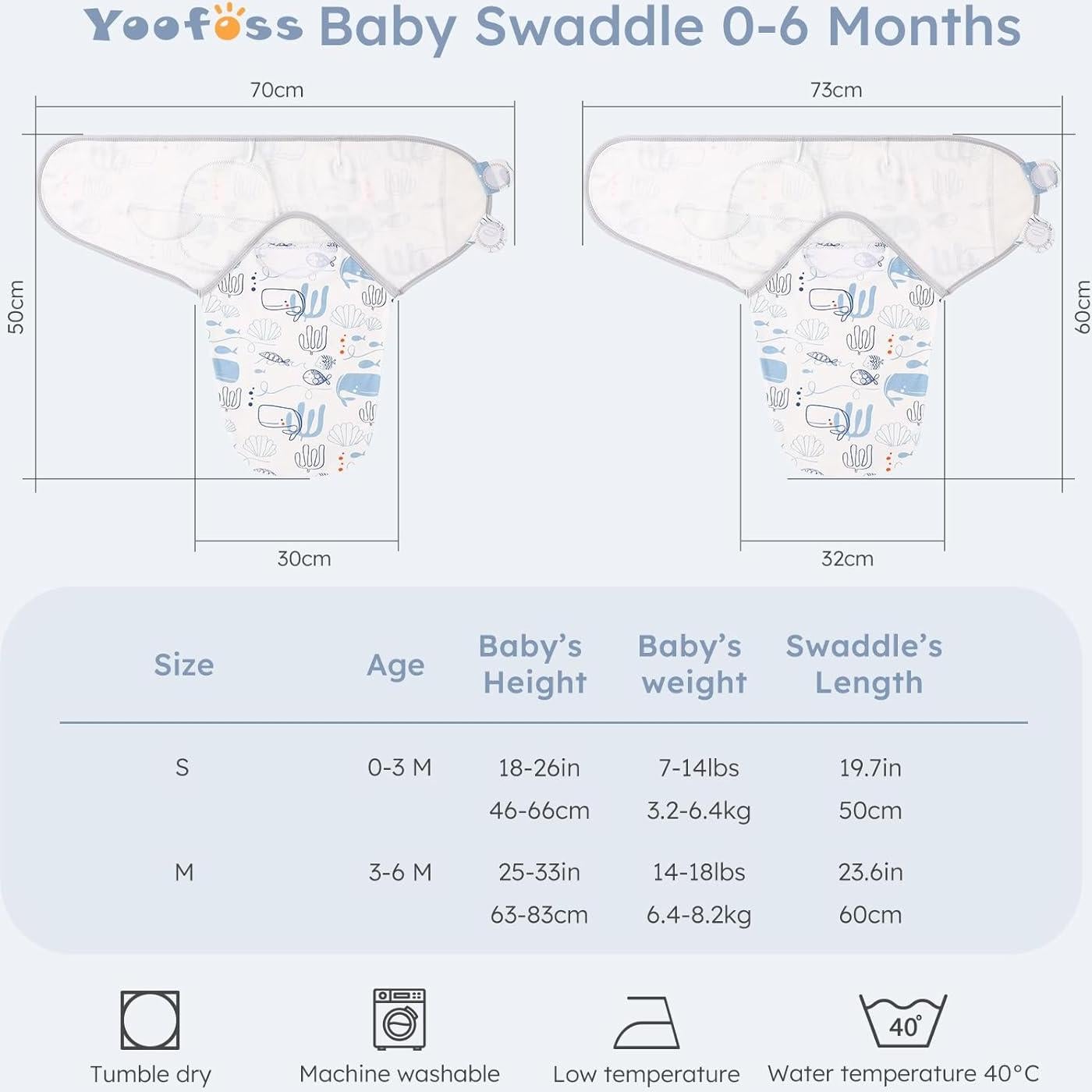 Yoofoss Baby Swaddles for Newborns 100% Organic Cotton, Adjustable Swaddle Sleep Sack 3-6 Months Newborn Swaddle Sack, Breathable Soft(Medium)