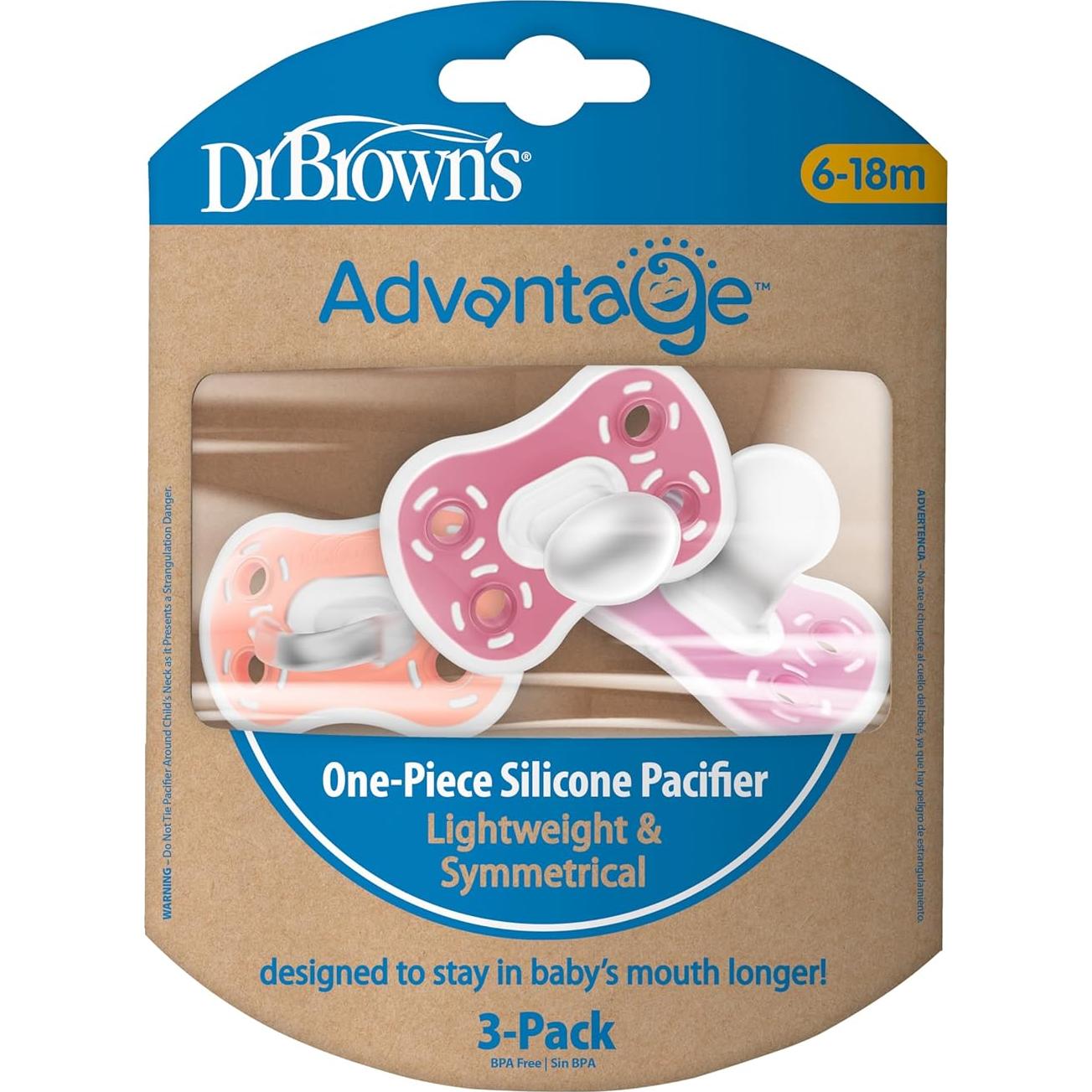 Chupete de Silicona Dr. Brown's Advantage 6-18m Paquete de 3