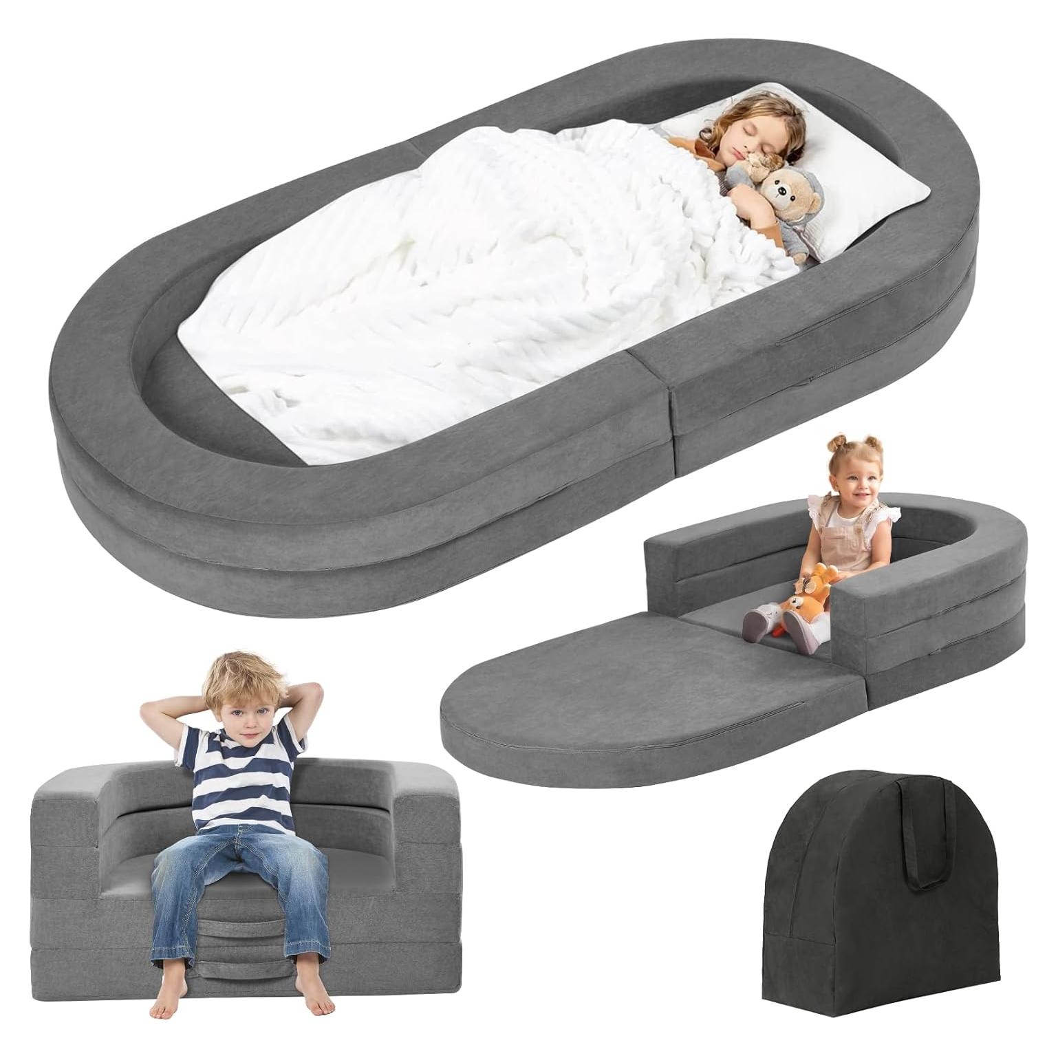 Cama de viaje Tykacna para niños 3 en 1, gris, 132x65cm