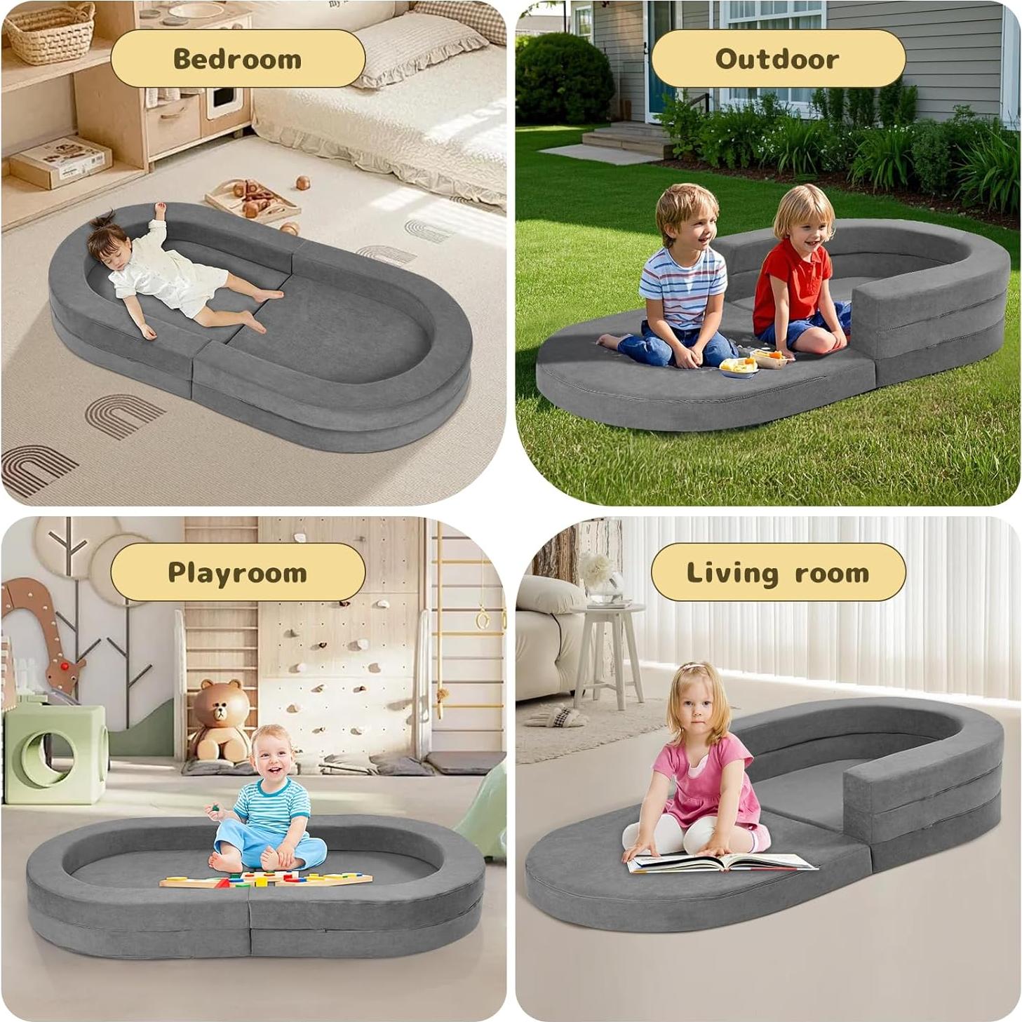 Cama de viaje Tykacna para niños 3 en 1, gris, 132x65cm