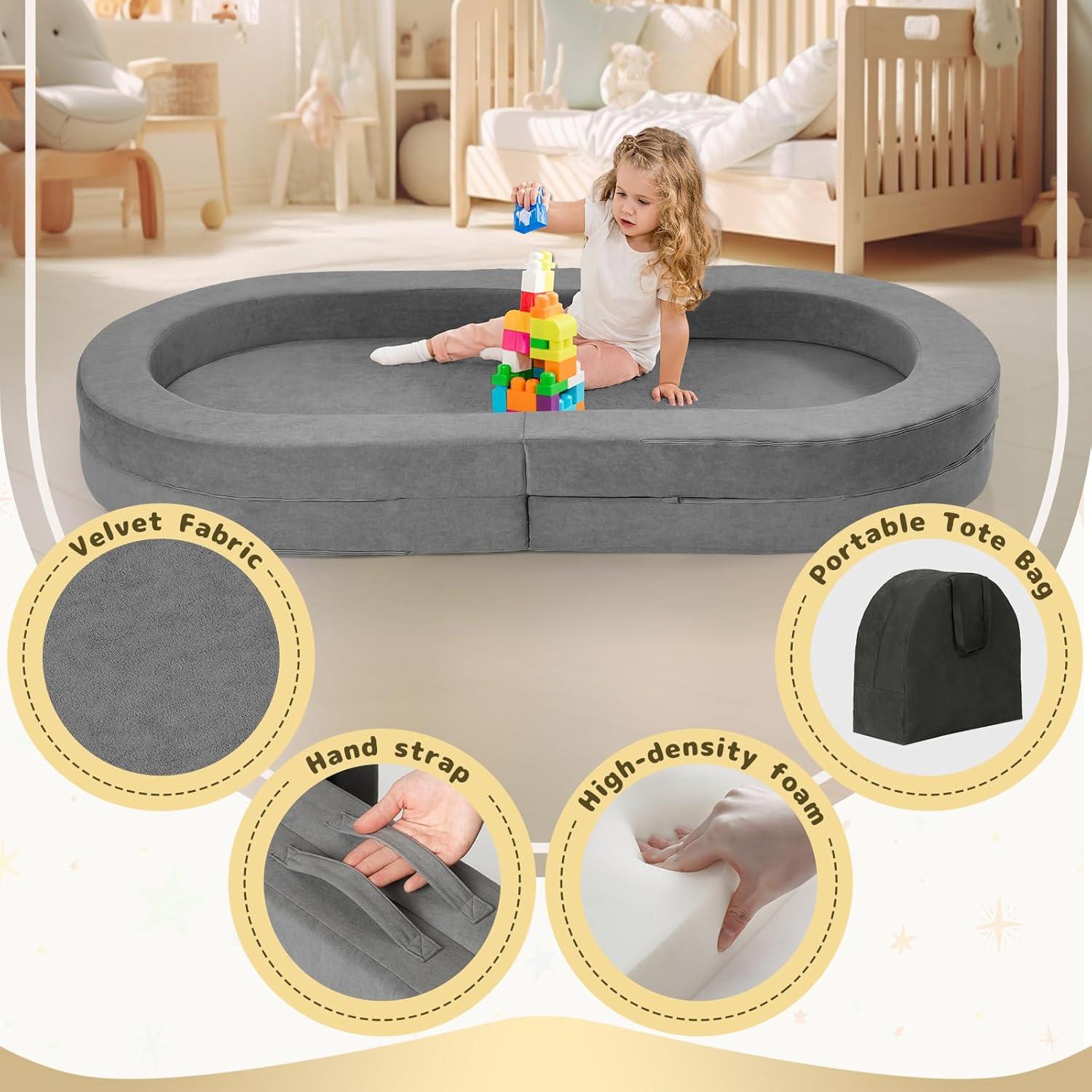 Cama de viaje Tykacna para niños 3 en 1, gris, 132x65cm