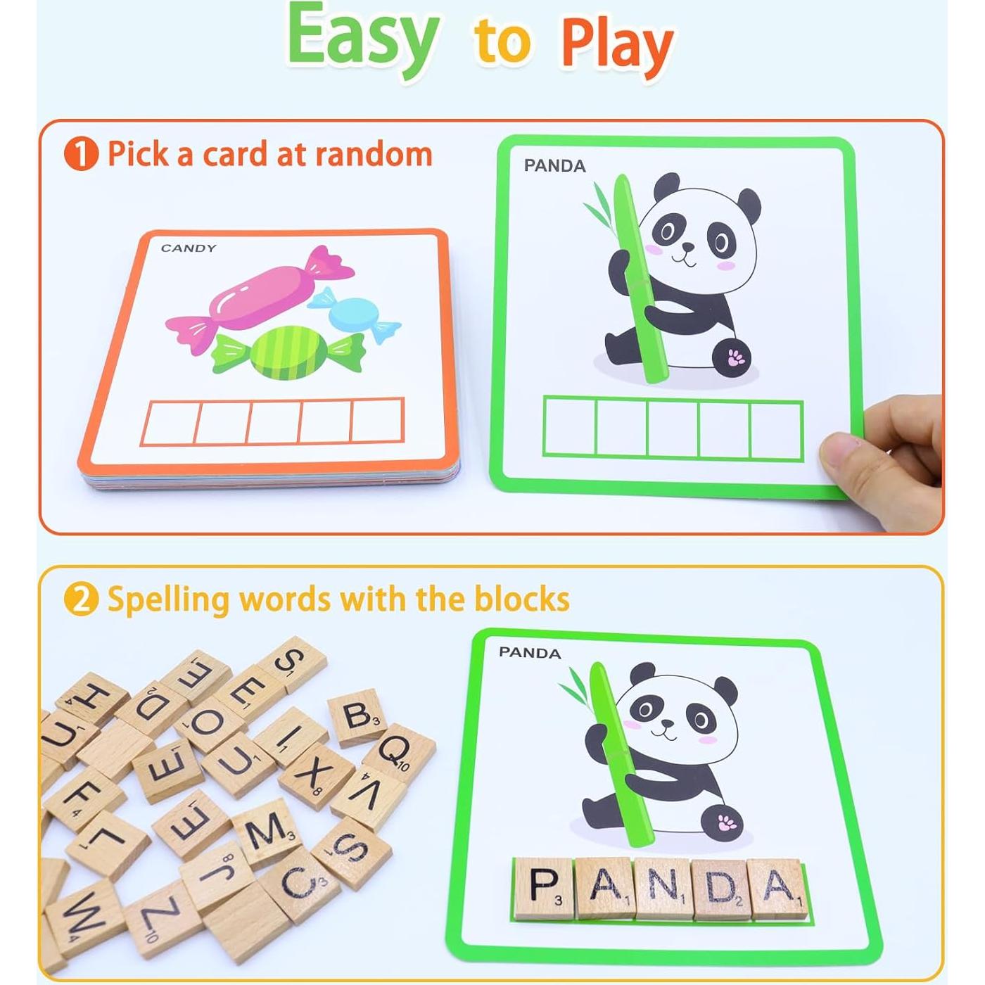 Juego de Ortografía Humerry con 30 Tarjetas y Letras de Madera