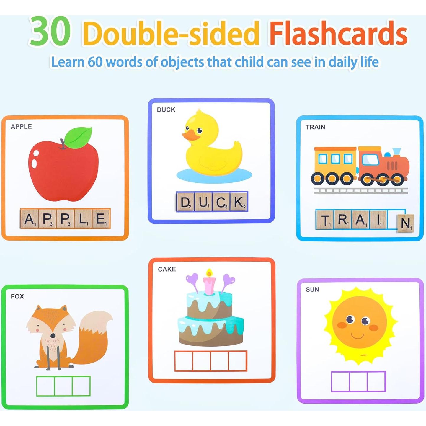 Juego de Ortografía Humerry con 30 Tarjetas y Letras de Madera