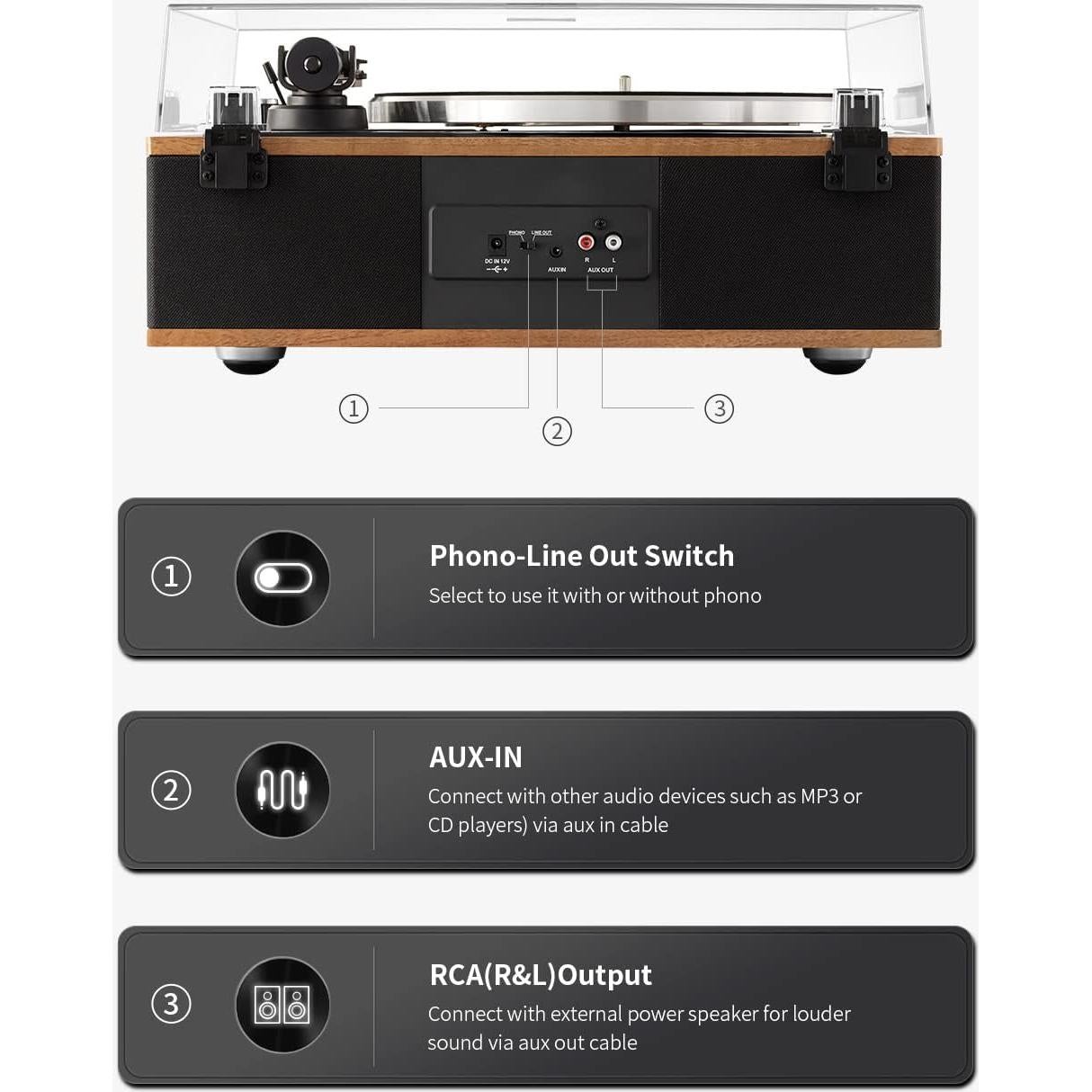 Tocadiscos ANGELS HORN Bluetooth 2 Velocidades con Altavoces