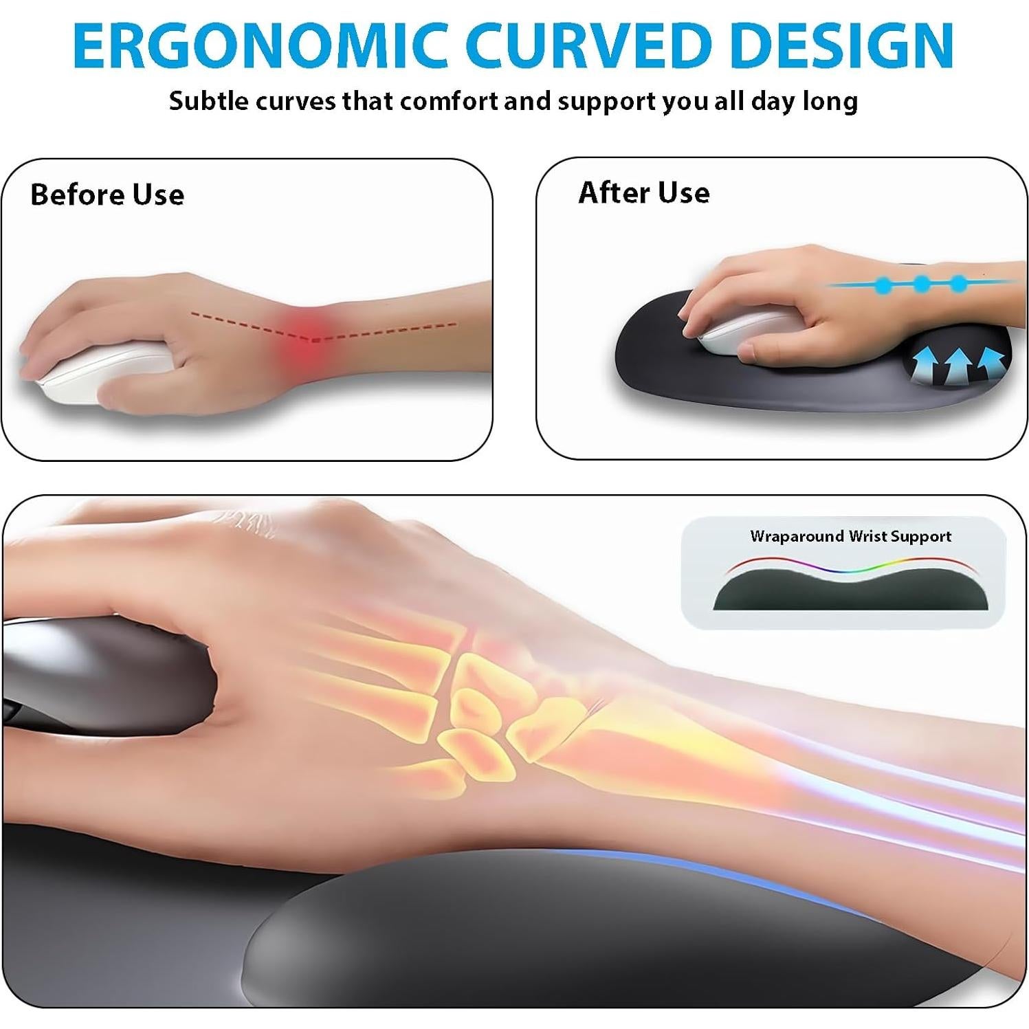 Alfombrilla de Ratón Ergonómica KUTAKTO con Reposamuñecas de Gel