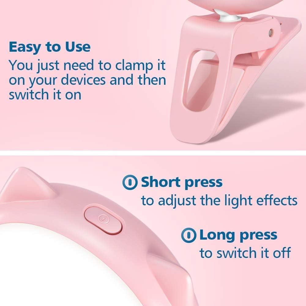 Luz de Anillo Selfie OURRY Rosa, Recargable USB, 9 Brillos