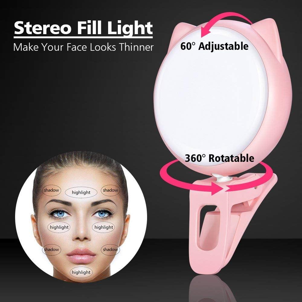 Luz de Anillo Selfie OURRY Rosa, Recargable USB, 9 Brillos