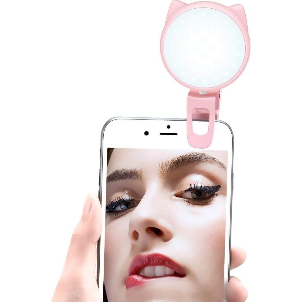 Luz de Anillo Selfie OURRY Rosa, Recargable USB, 9 Brillos
