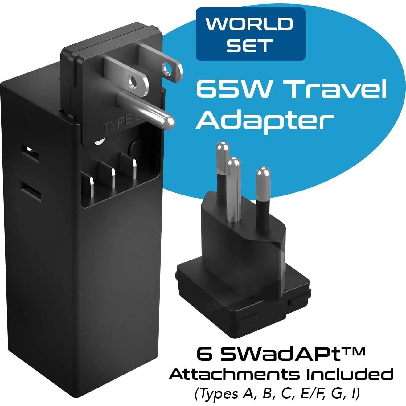 Adaptador de Viaje Mundial Ceptics 65W con 6 Accesorios