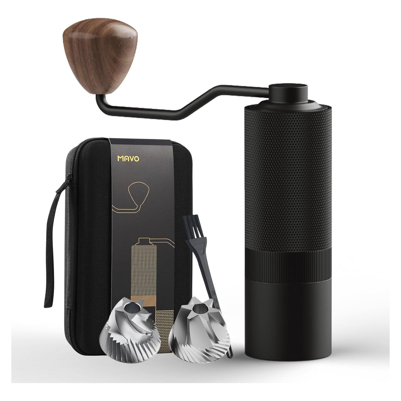 MAVO Manual Coffee Grinder, Wizard Hand Coffee Grinder, Capacity 25g with 2PCS CNC Stainless Steel Conical Burr -Pentagon and Hexagonal, Burr Coffee Bean Grinder for French Press, Pour Over, Black