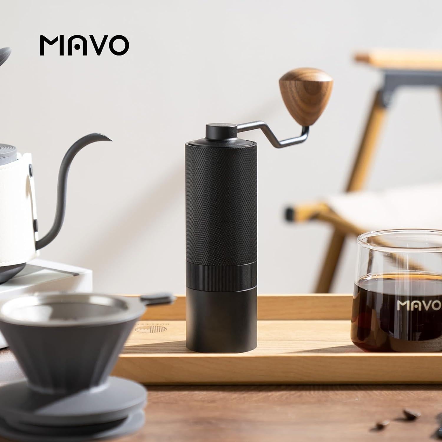 MAVO Manual Coffee Grinder, Wizard Hand Coffee Grinder, Capacity 25g with 2PCS CNC Stainless Steel Conical Burr -Pentagon and Hexagonal, Burr Coffee Bean Grinder for French Press, Pour Over, Black