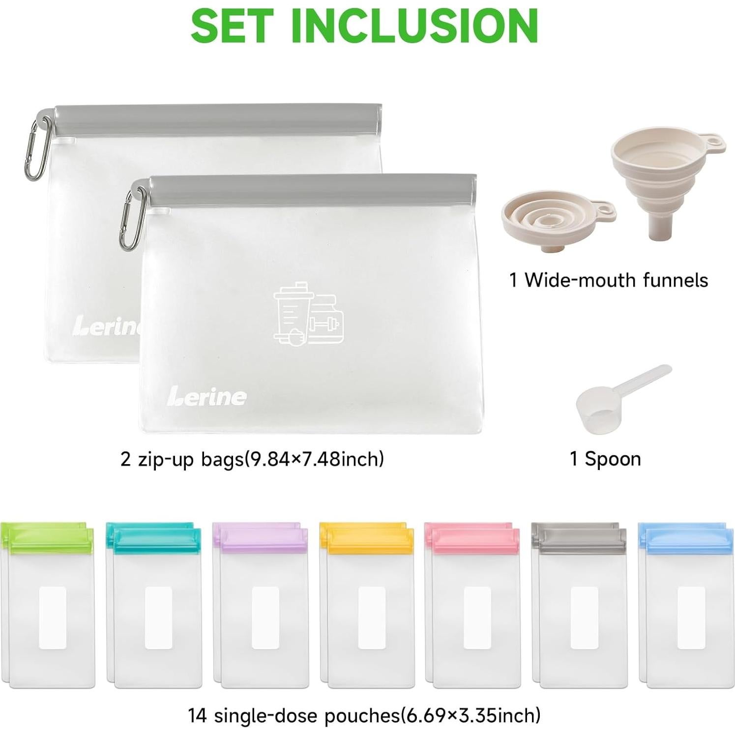 Contenedor de Polvo de Proteína Lerine 16 Piezas Viaje