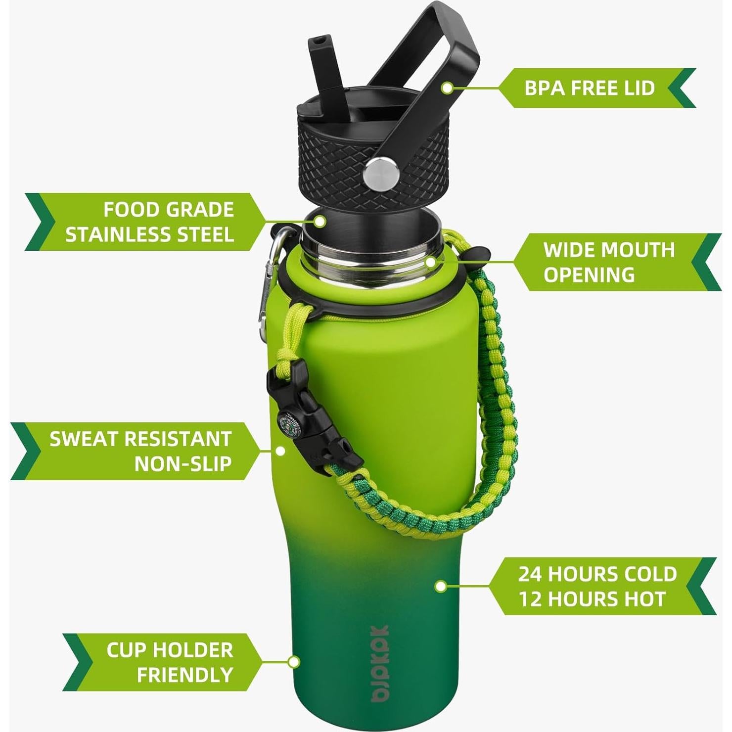 Botella de Agua Aislada BJPKPK 680ml Doble Pared Bosque de Bambú