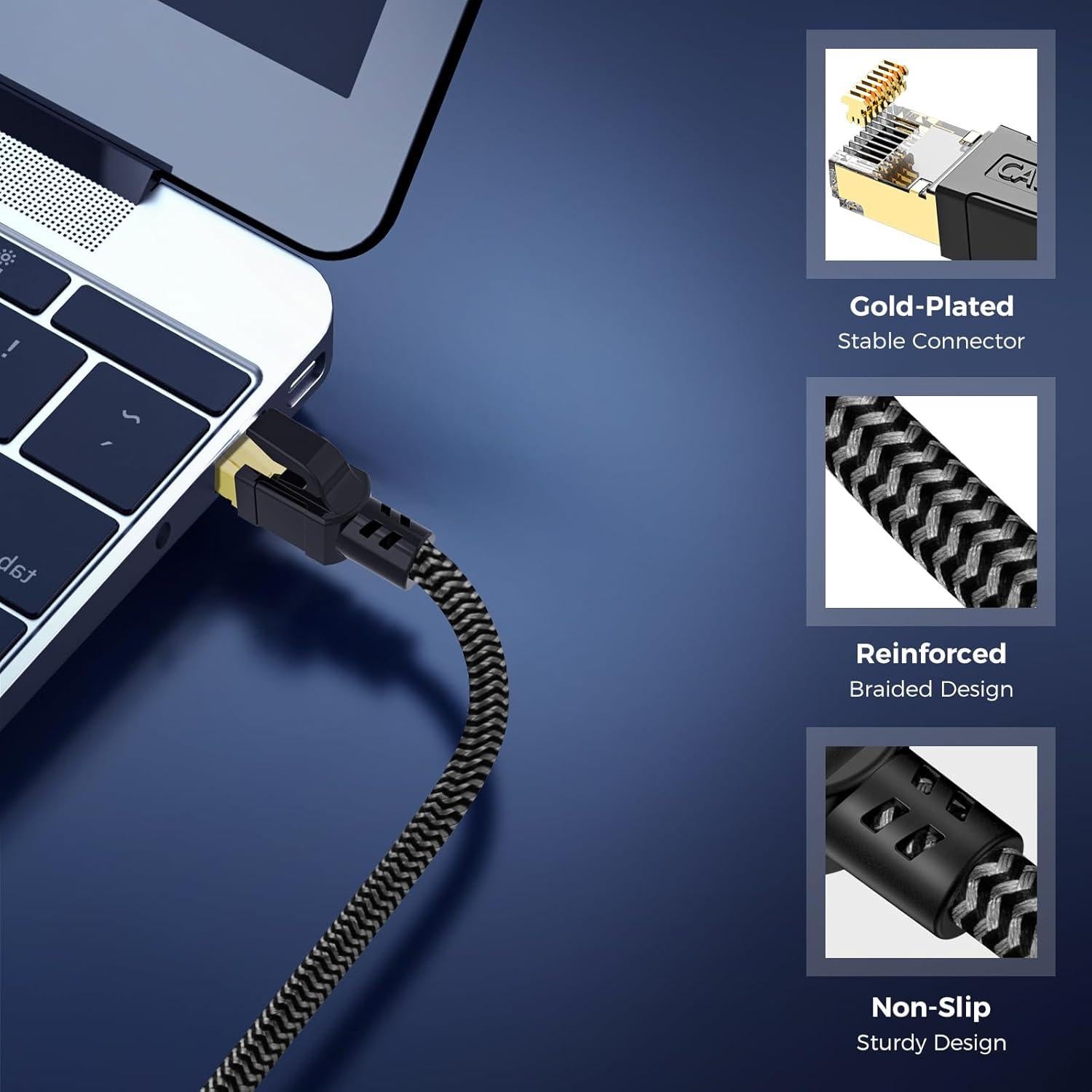 Cable Ethernet Cat 8 0.3M CABNEER Alta Velocidad 40Gbps