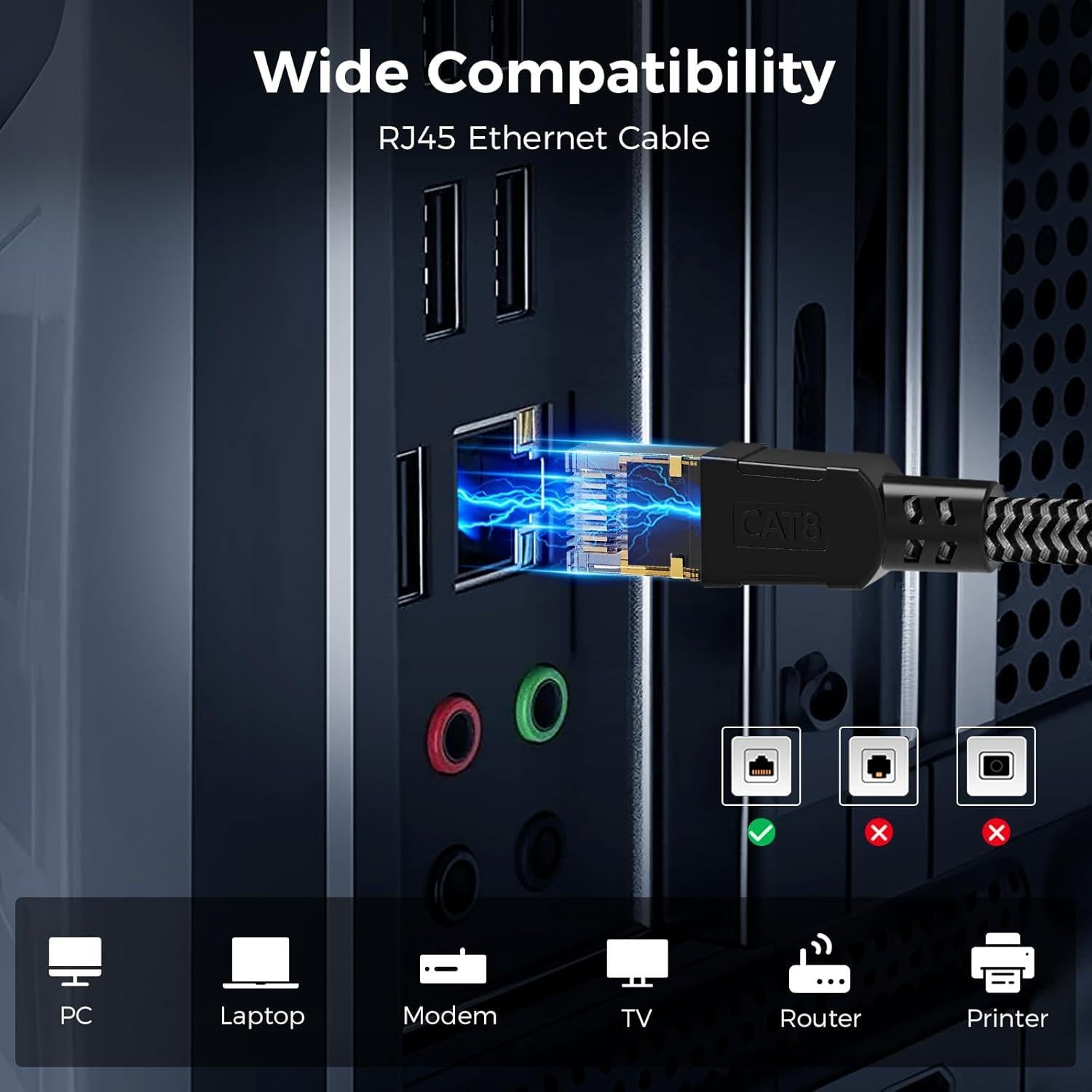 Cable Ethernet Cat 8 0.3M CABNEER Alta Velocidad 40Gbps