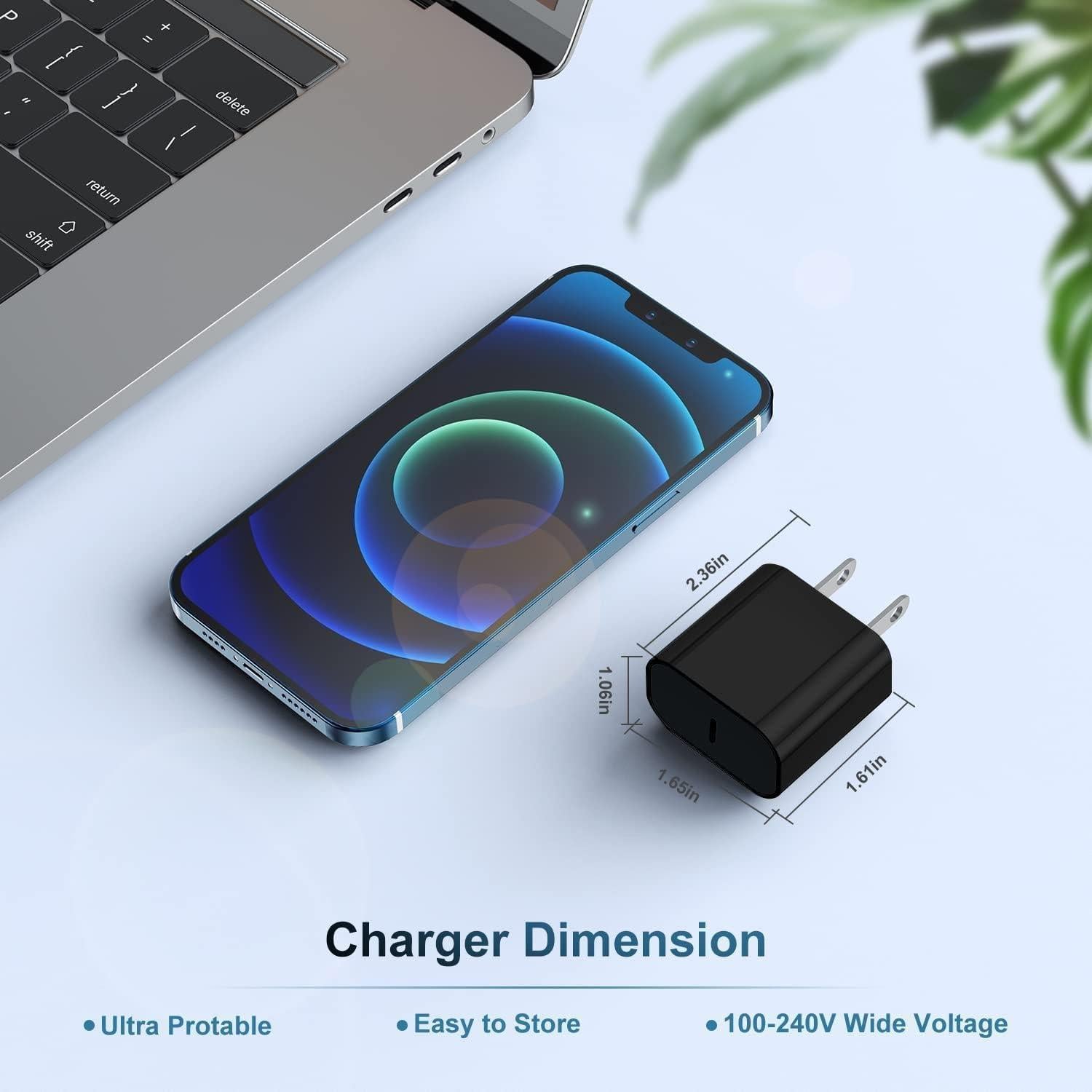 Cargador Rápido 20W USB C Eversame + 2 Cables 6 Pies